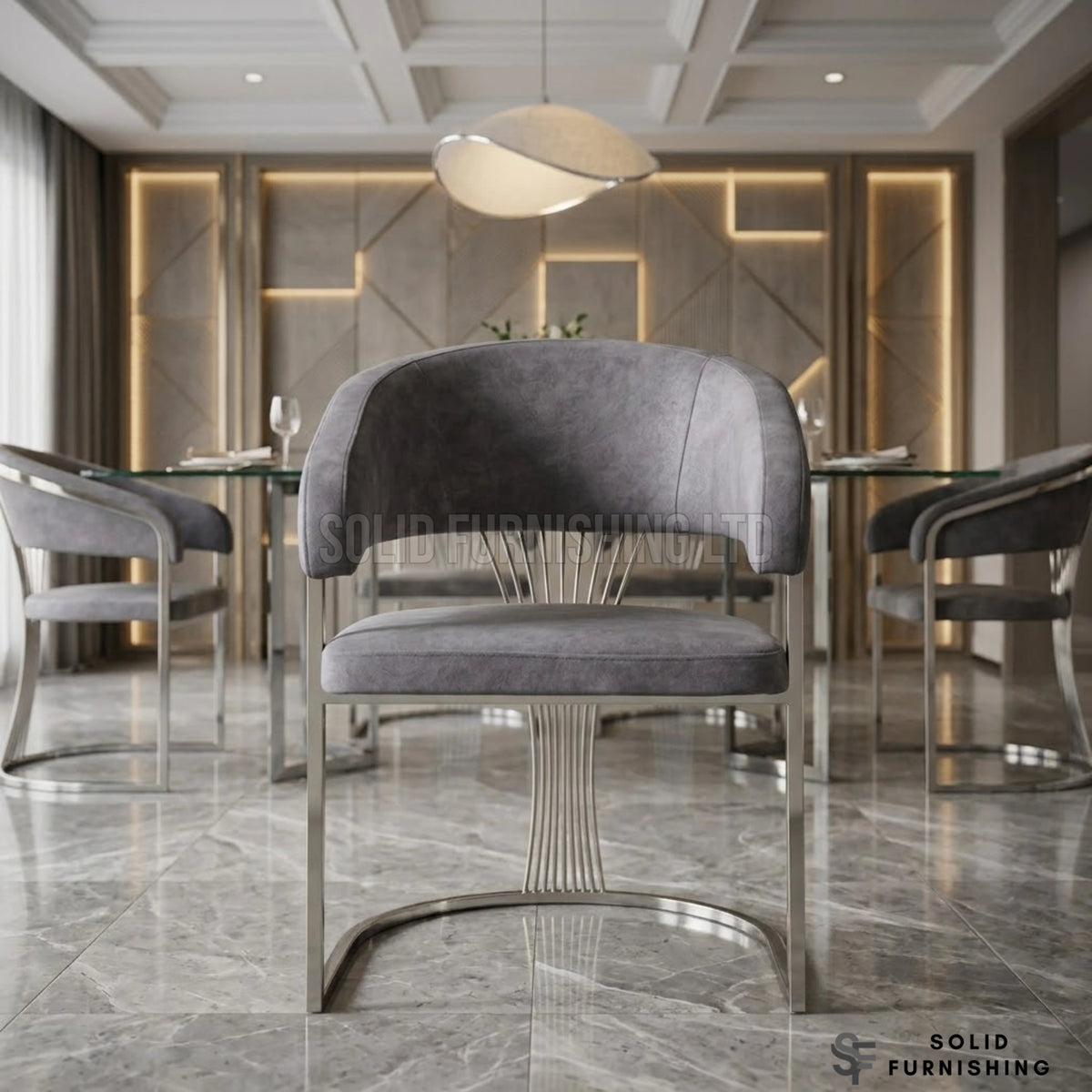 Porado Grey & Silver Leathaire Dining Chairs – Curved Back Dining Chairs (Set of 2)