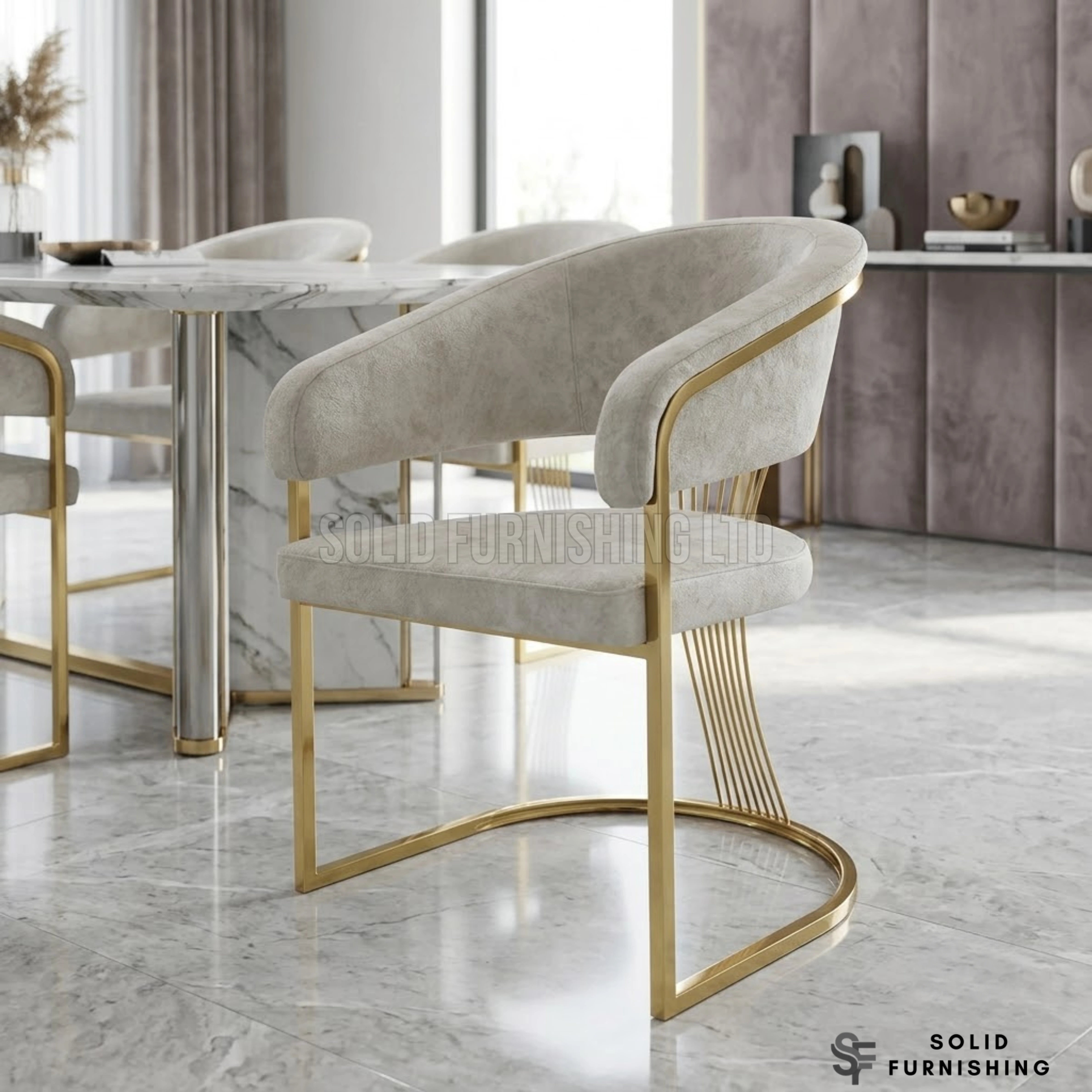 Porado Leathaire Dining Chairs – Black or Cream with Gold Frame (Set of 2)