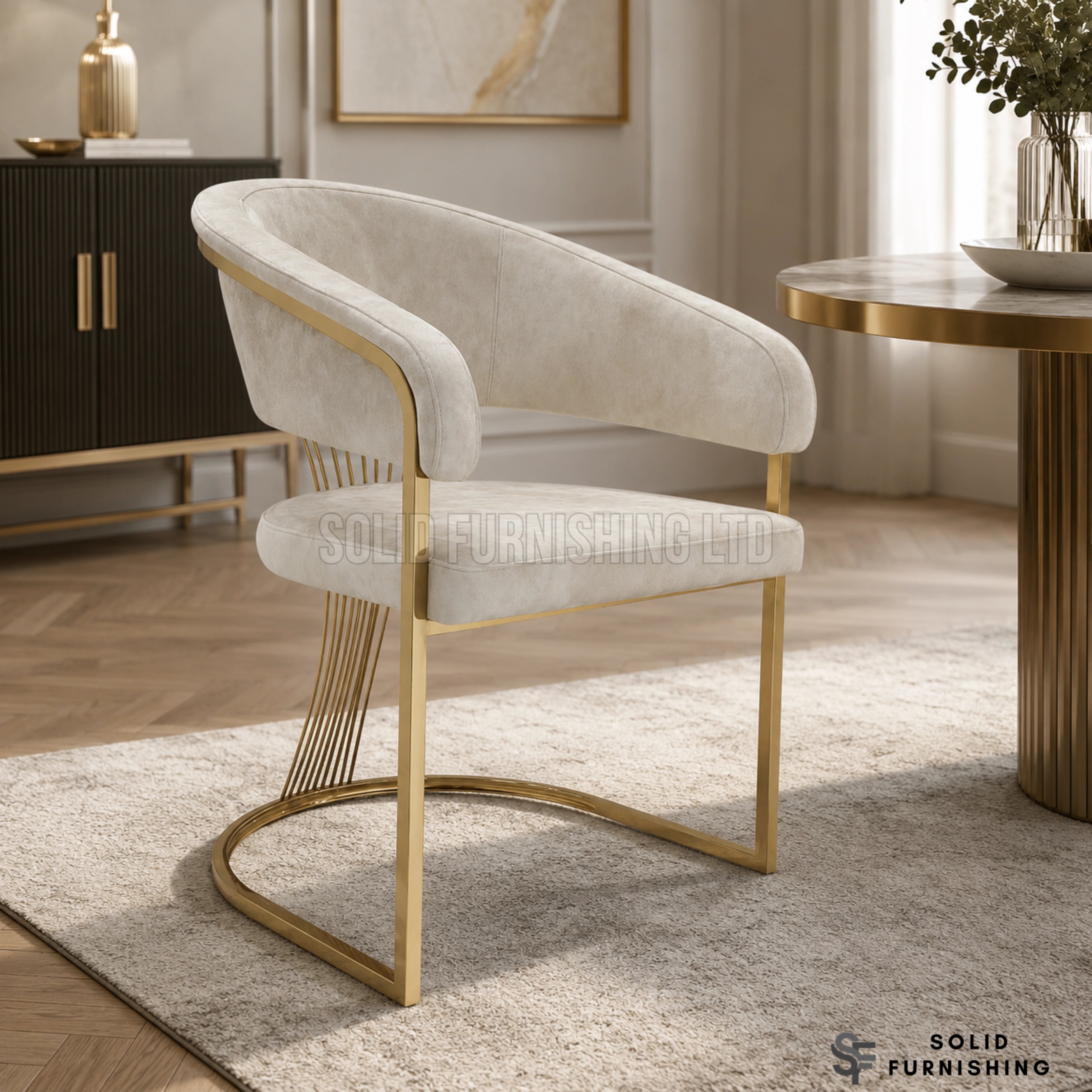 Porado Leathaire Dining Chairs – Black or Cream with Gold Frame (Set of 2)