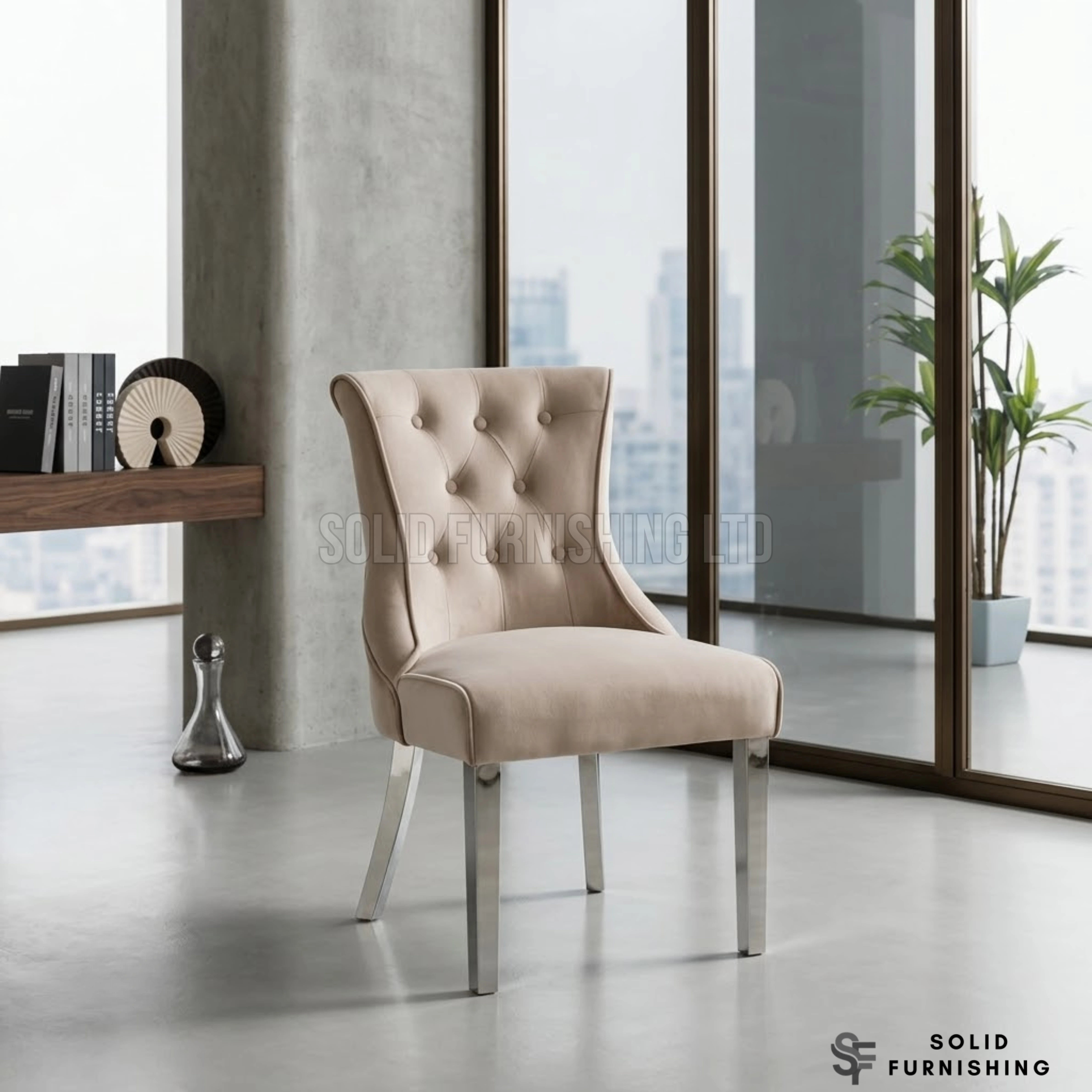 Portland Velvet Dining Chairs – Grey or Mink with Chrome Legs (Set of 2)