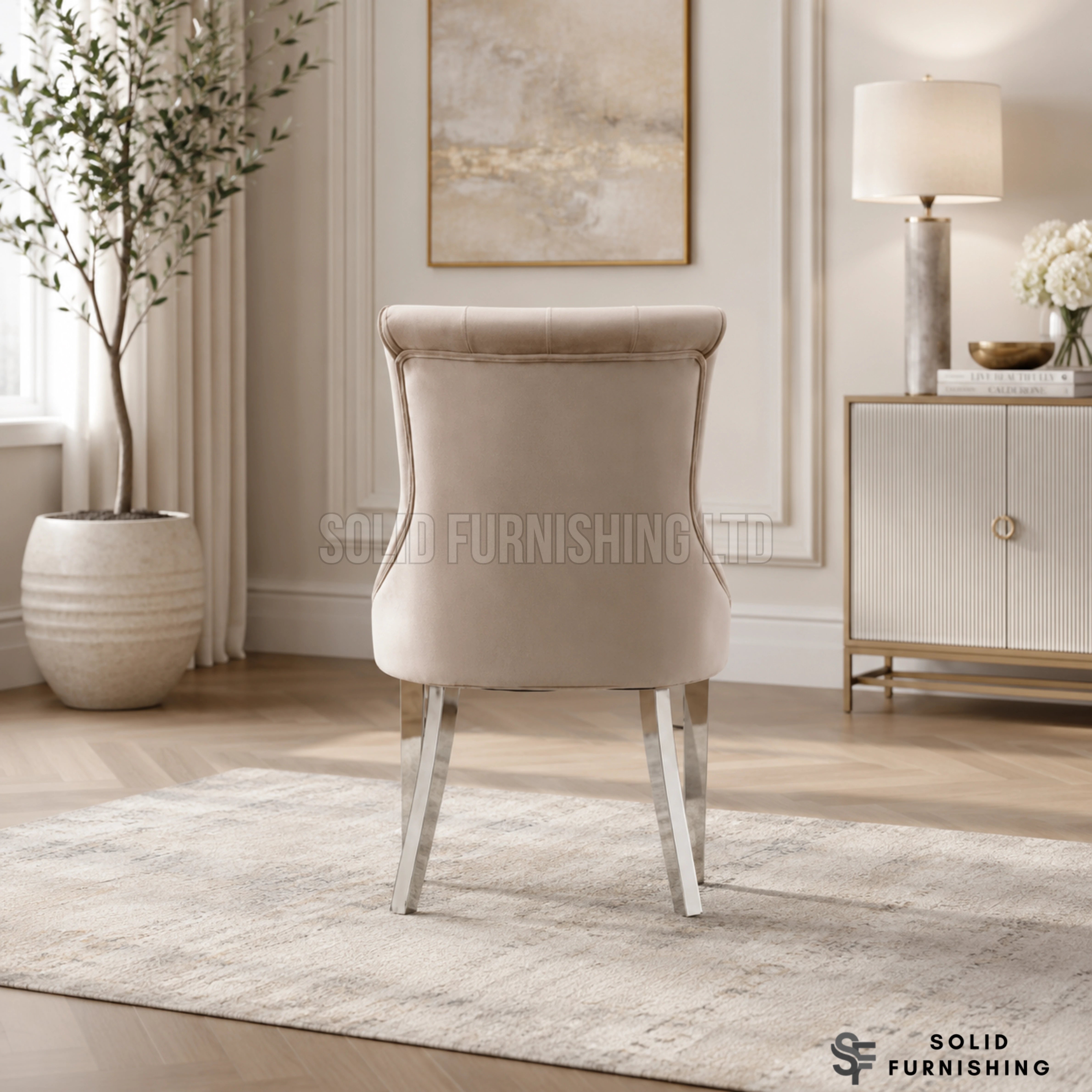 Portland Velvet Dining Chairs – Grey or Mink with Chrome Legs (Set of 2)