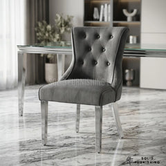 Portland Velvet Dining Chairs – Grey or Mink with Chrome Legs (Set of 2)