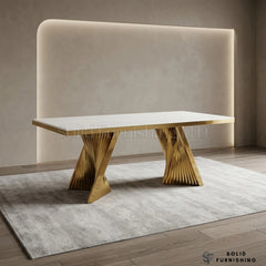 Ravello Cream & Gold Marble Dining Table – 160cm or 180cm Luxury Gold Base Table
