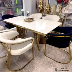 Ravello Cream & Gold Marble Dining Table – 160cm or 180cm Luxury Gold Base Table