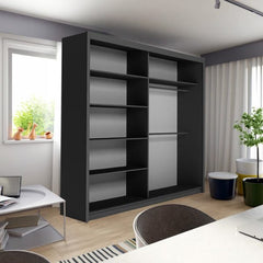 Rio Black Sliding Wardrobe with Round Mirror – Compact Bedroom Storage Wardrobe