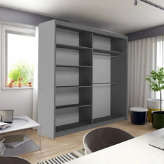 Rio Grey Sliding Wardrobe with Circular Mirror – Modern Space Saving Bedroom Storage