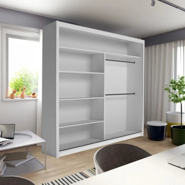Rio White Sliding Wardrobe with Round Mirror – Space Saving Bedroom Storage