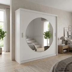 Rio White Sliding Wardrobe with Round Mirror – Space Saving Bedroom Storage