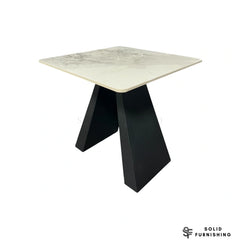 Roma Cream & Grey Ceramic Side Table – Black Base Lamp Table