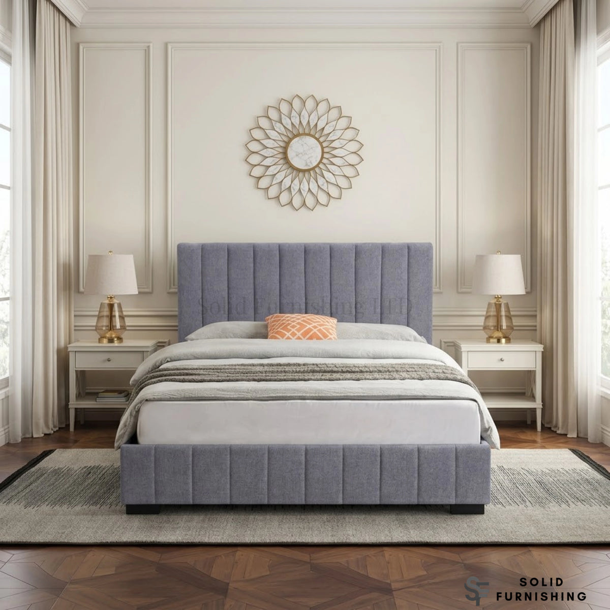 Roma Grey Velvet Bed Frame – Upholstered Single, Double & King Size Bed