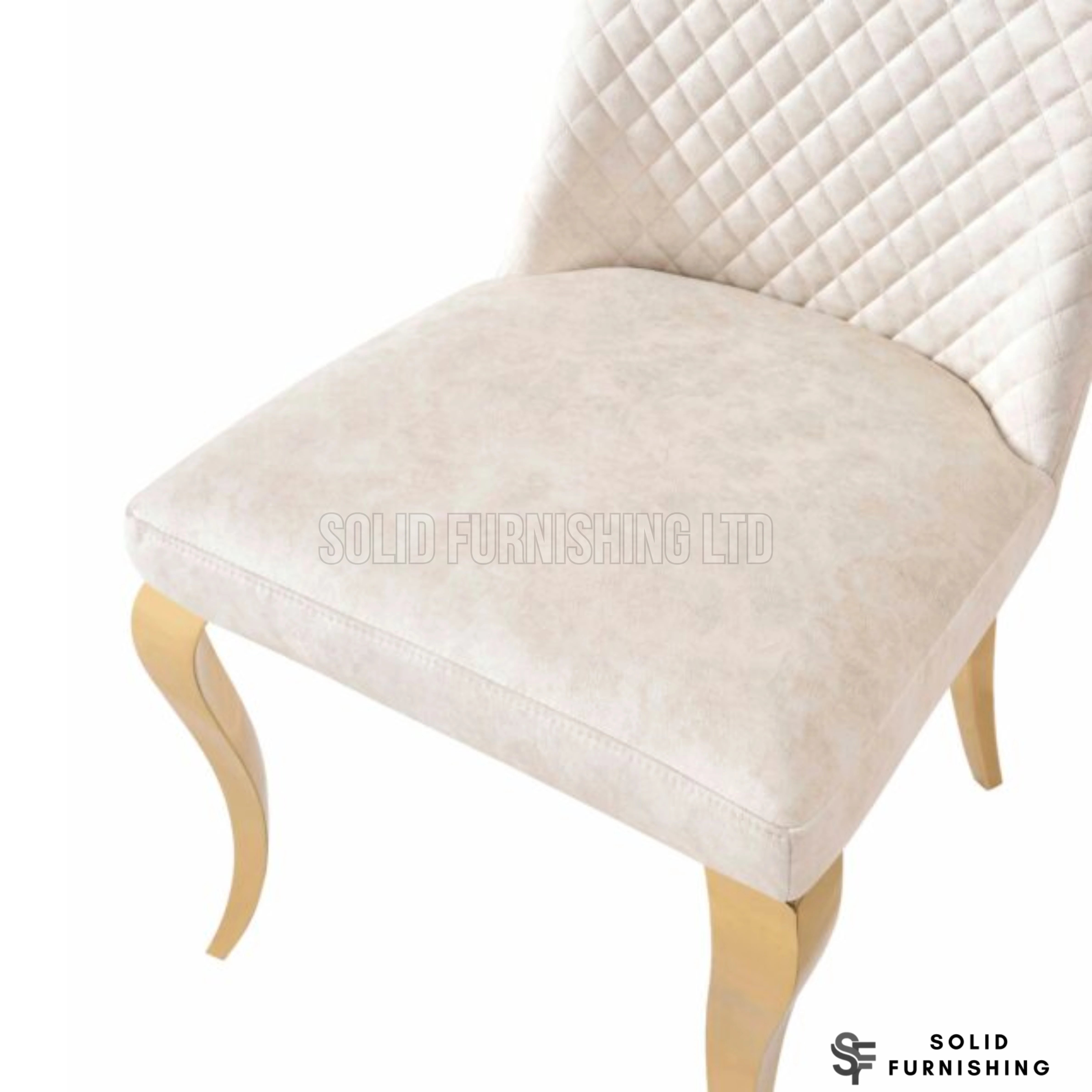 Roxby Cream & Gold Dining Chairs – Quilted Fabric Dining Chairs (Set of 2)