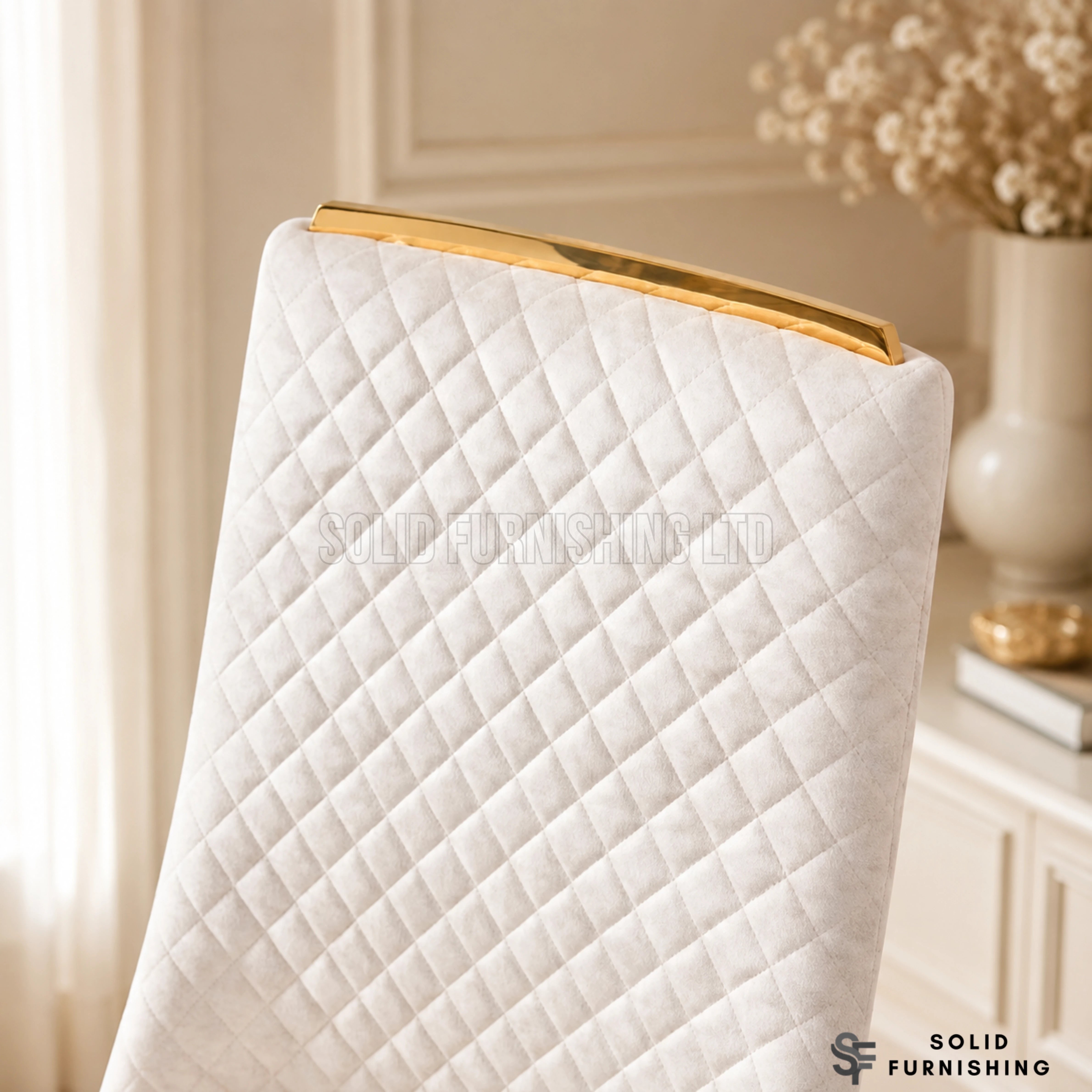 Roxby Cream & Gold Dining Chairs – Quilted Fabric Dining Chairs (Set of 2)