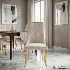 Roxby Cream & Gold Dining Chairs – Quilted Fabric Dining Chairs (Set of 2)