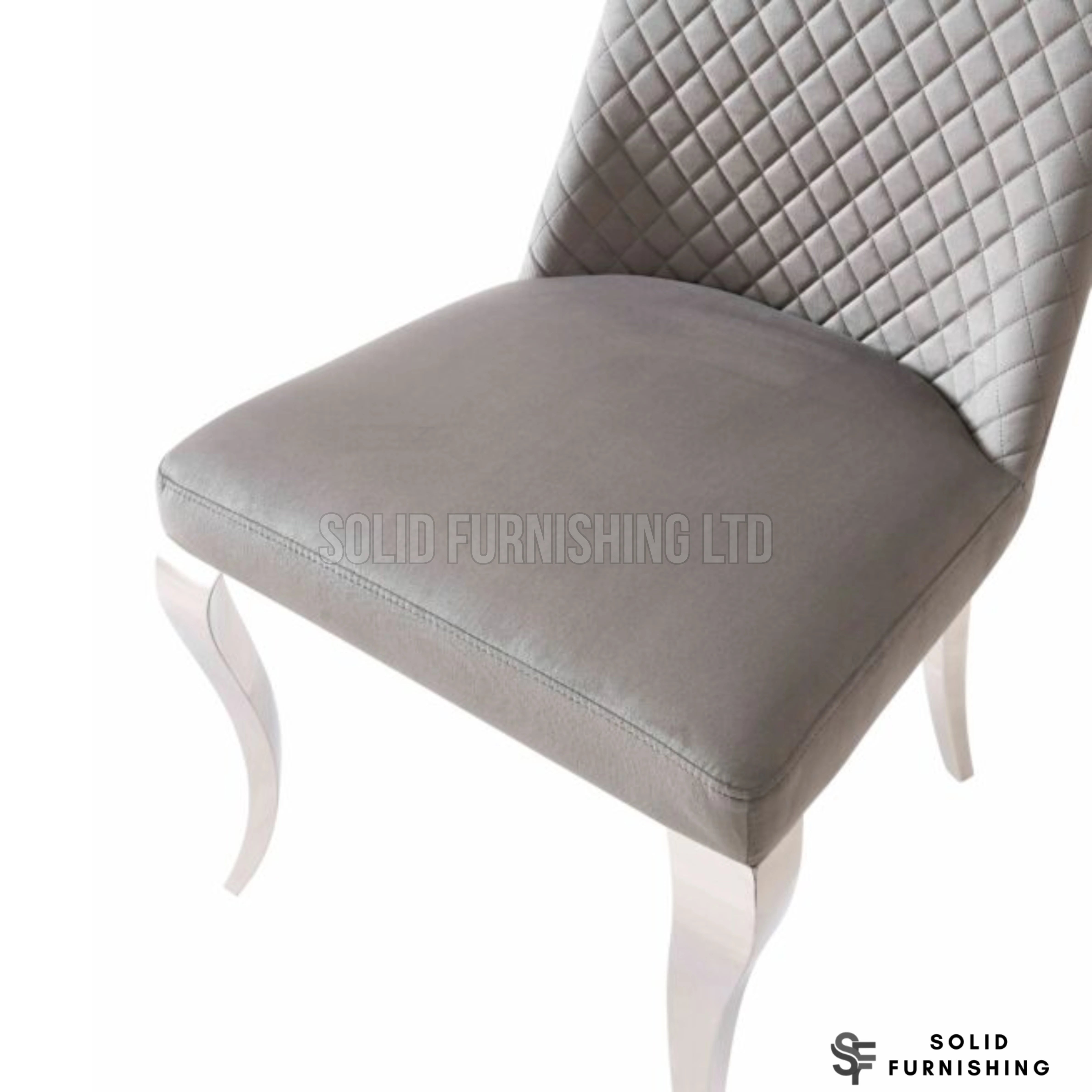 Roxby Grey & Chrome Dining Chairs – Quilted Fabric Dining Chairs (Set of 2)