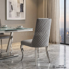 Roxby Grey & Chrome Dining Chairs – Quilted Fabric Dining Chairs (Set of 2)