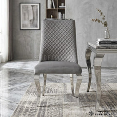Roxby Grey & Chrome Dining Chairs – Quilted Fabric Dining Chairs (Set of 2)