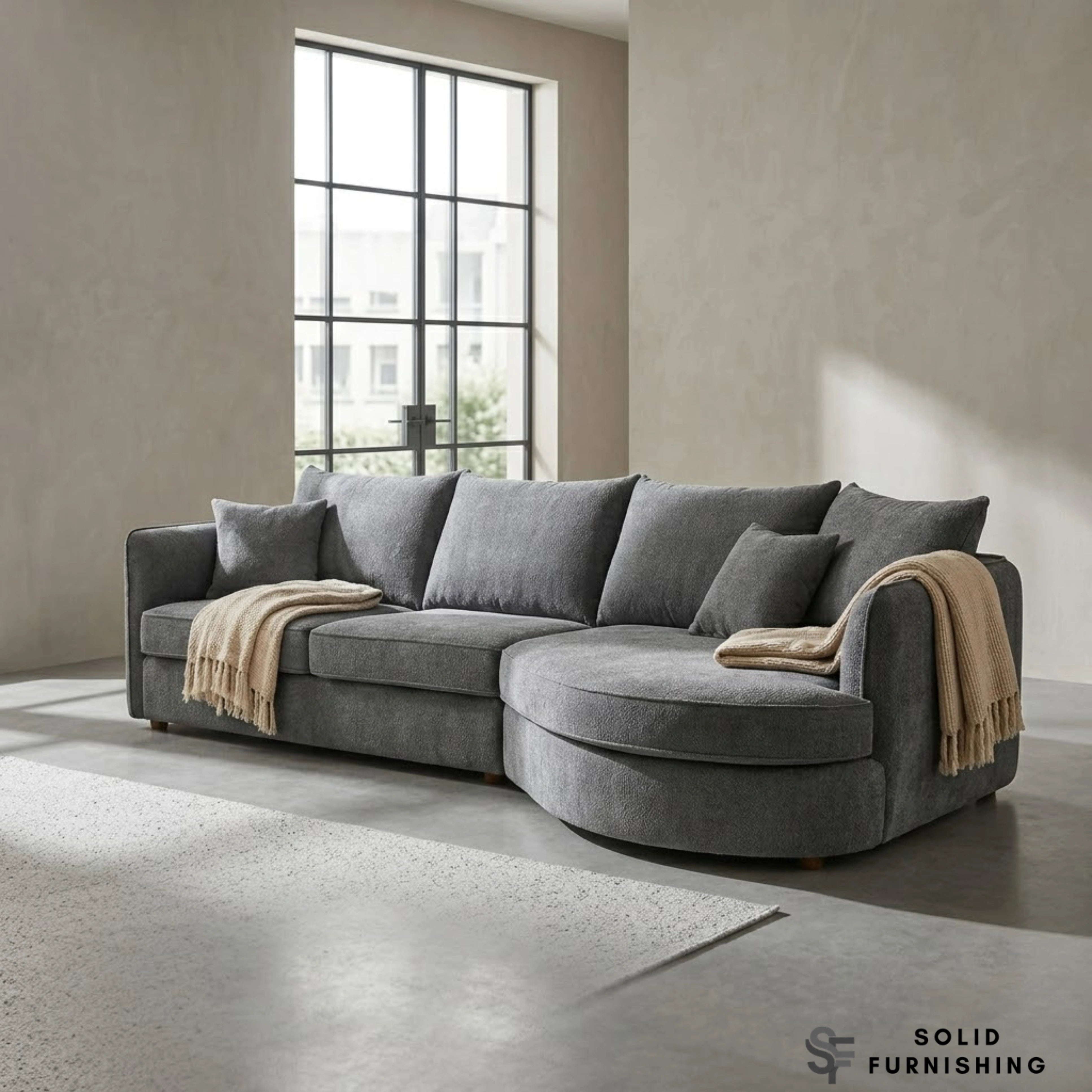 Rubin Right Hand Facing (RHF) Bouclé Corner Sofa – Pebble Grey / Charcoal Grey