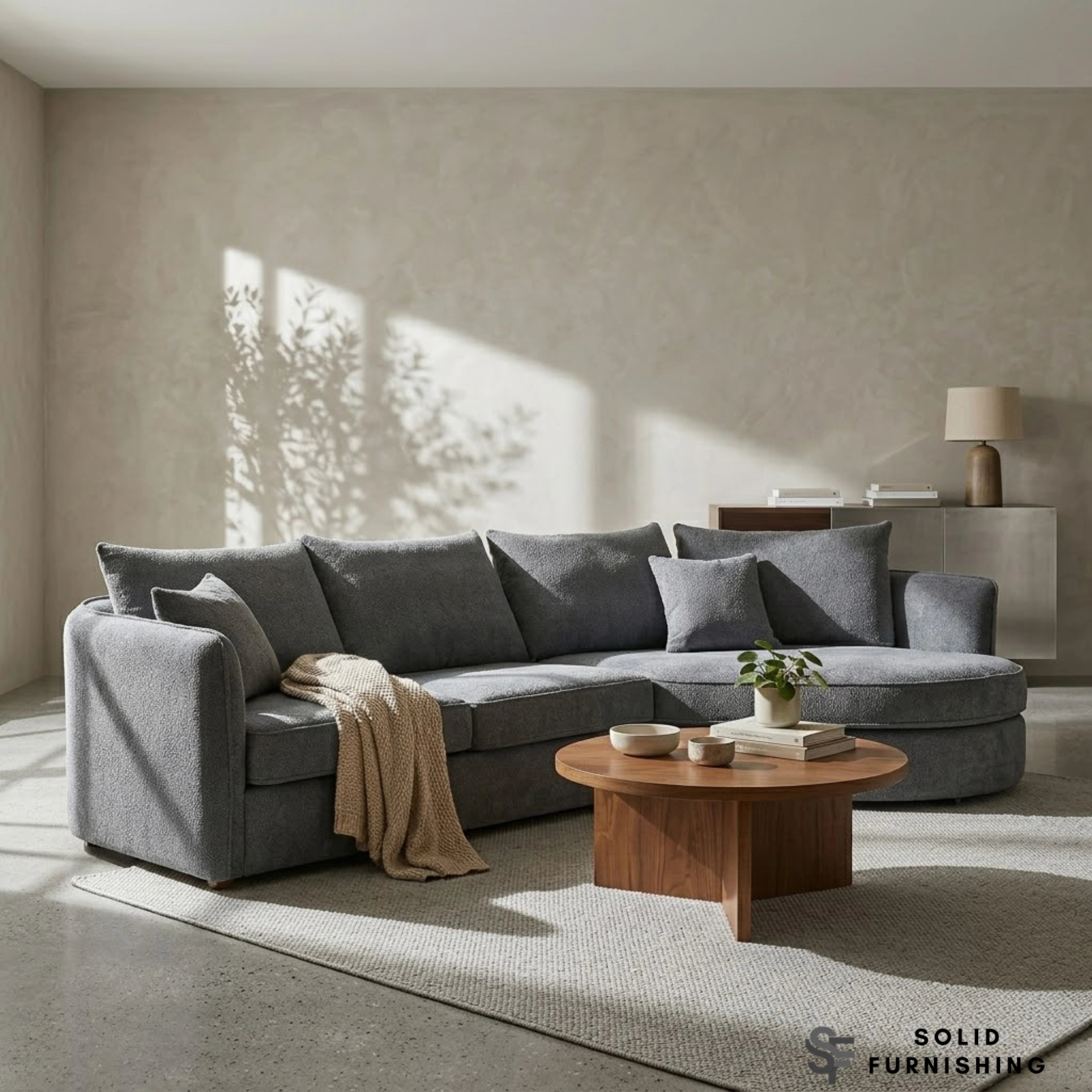 Rubin Right Hand Facing (RHF) Bouclé Corner Sofa – Pebble Grey / Charcoal Grey