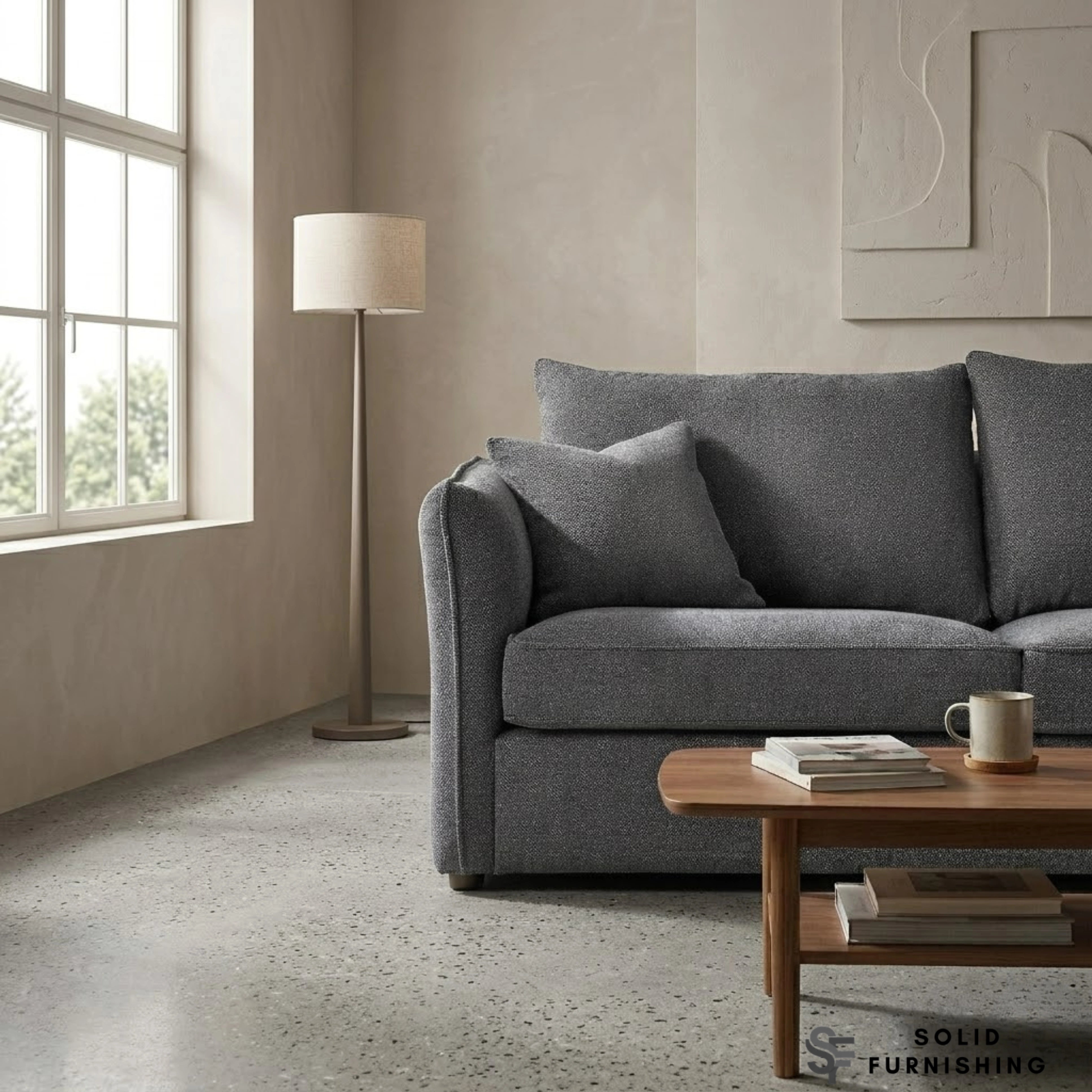 Rubin Right Hand Facing (RHF) Bouclé Corner Sofa – Pebble Grey / Charcoal Grey