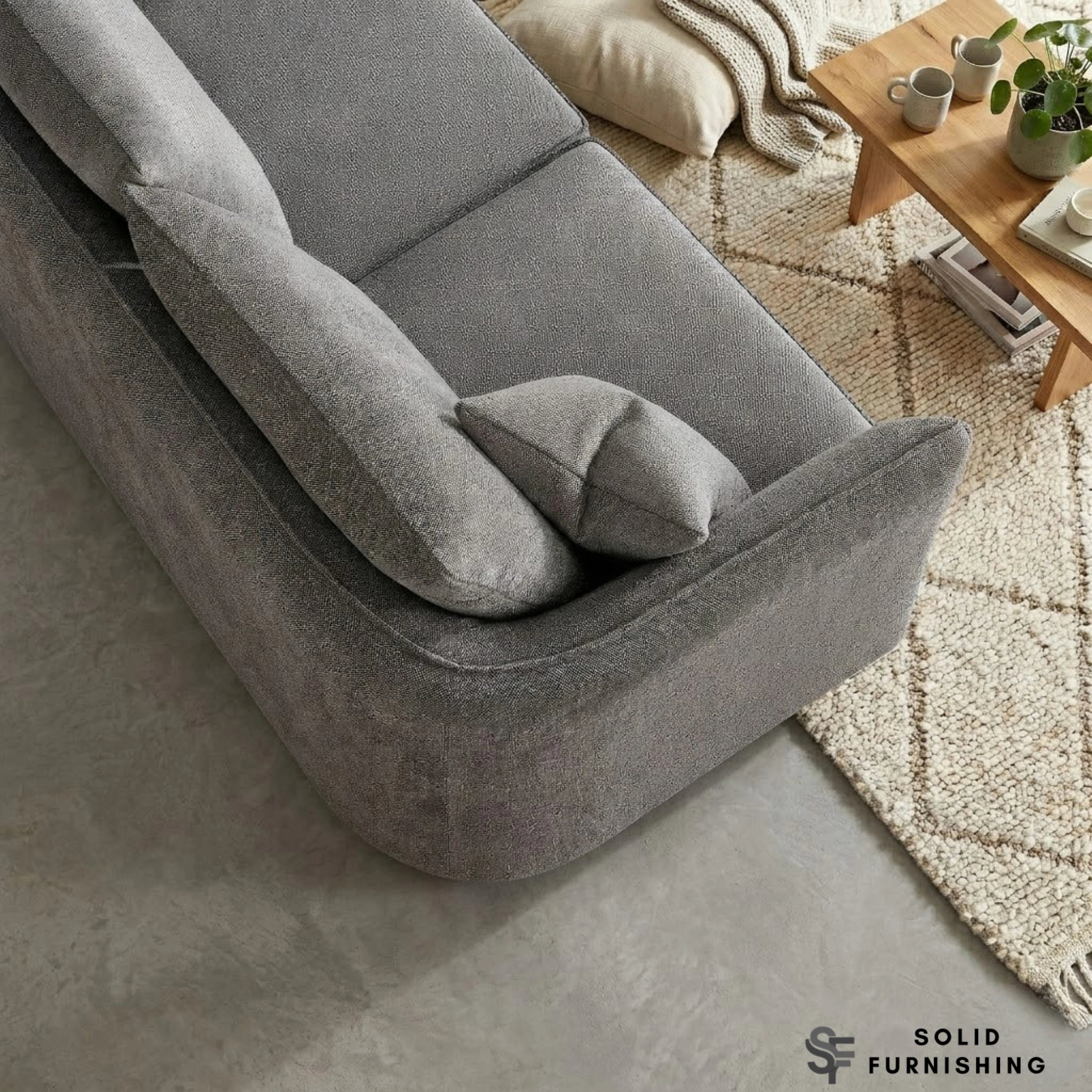 Rubin Right Hand Facing (RHF) Bouclé Corner Sofa – Pebble Grey / Charcoal Grey