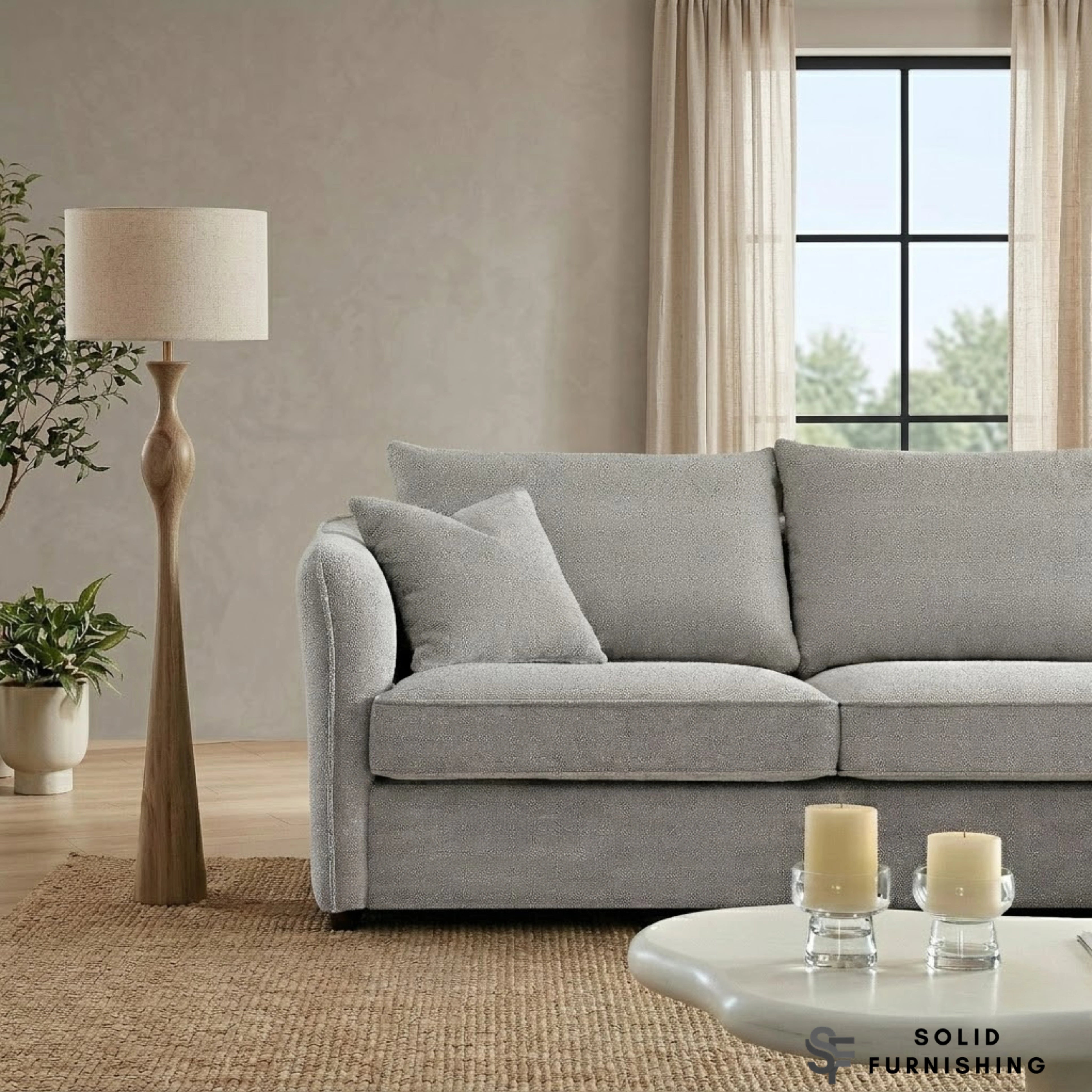 Rubin Right Hand Facing (RHF) Bouclé Corner Sofa – Pebble Grey / Charcoal Grey