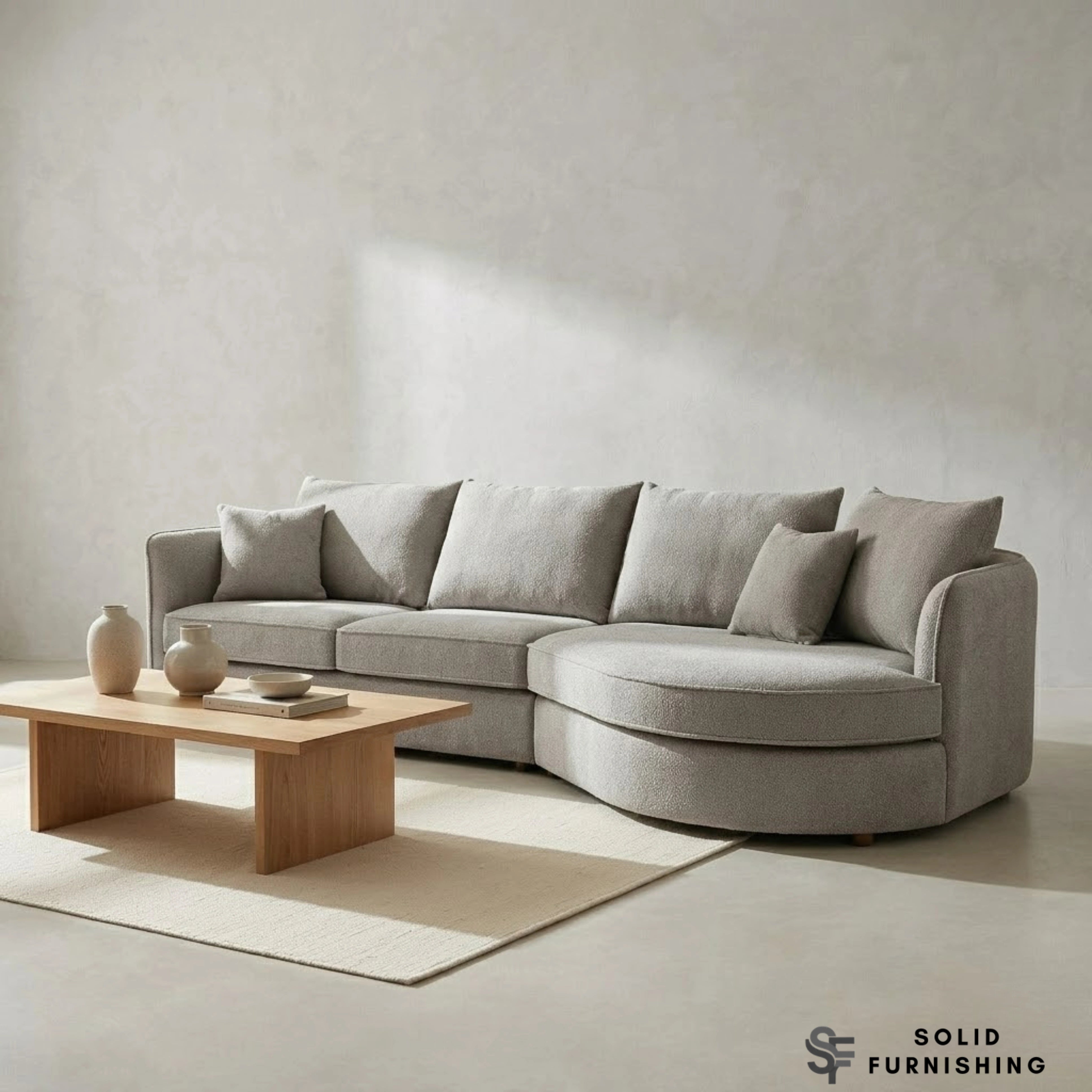 Rubin Right Hand Facing (RHF) Bouclé Corner Sofa – Pebble Grey / Charcoal Grey
