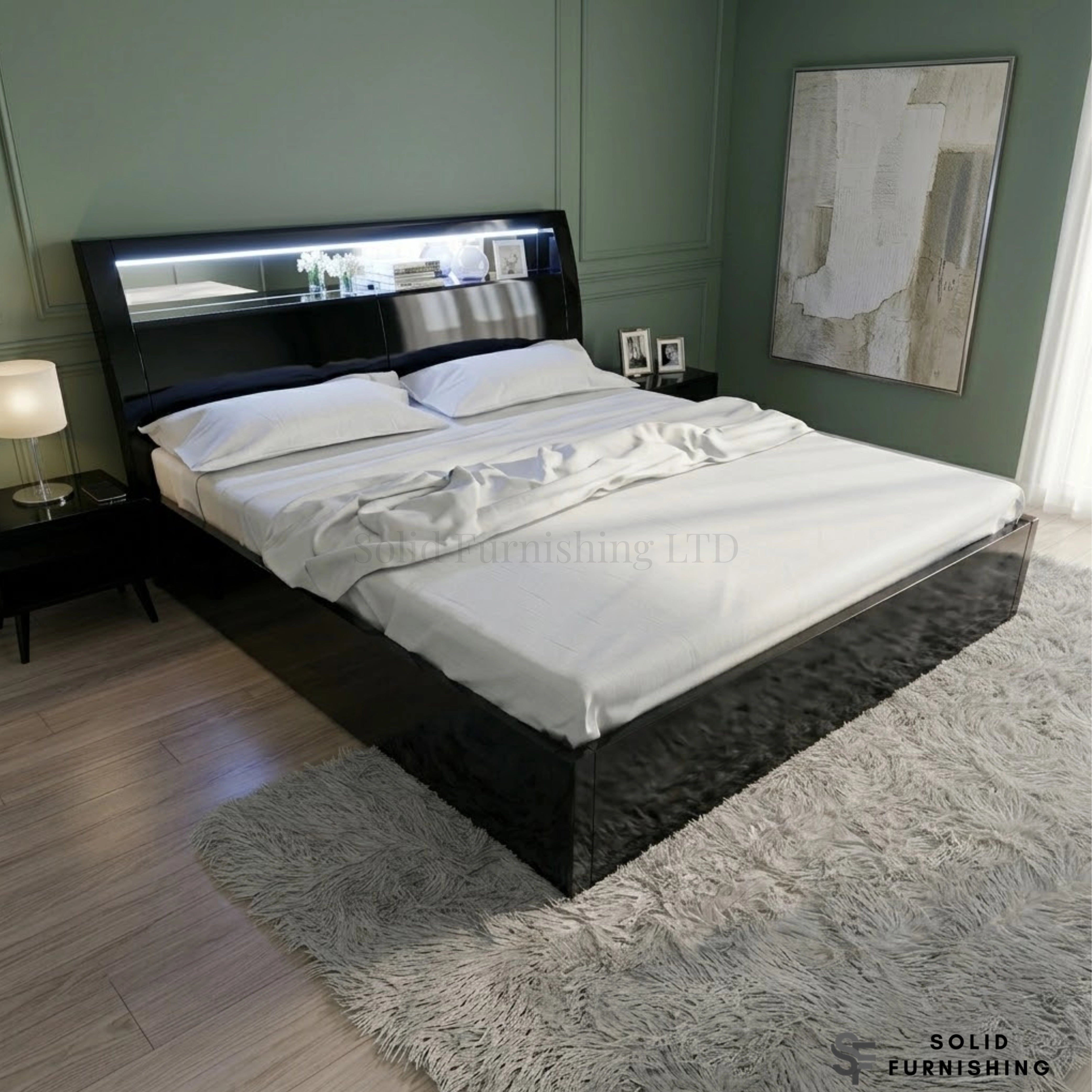 Rugby High Gloss Ottoman Storage Bed with LED Lights – Double & King Size