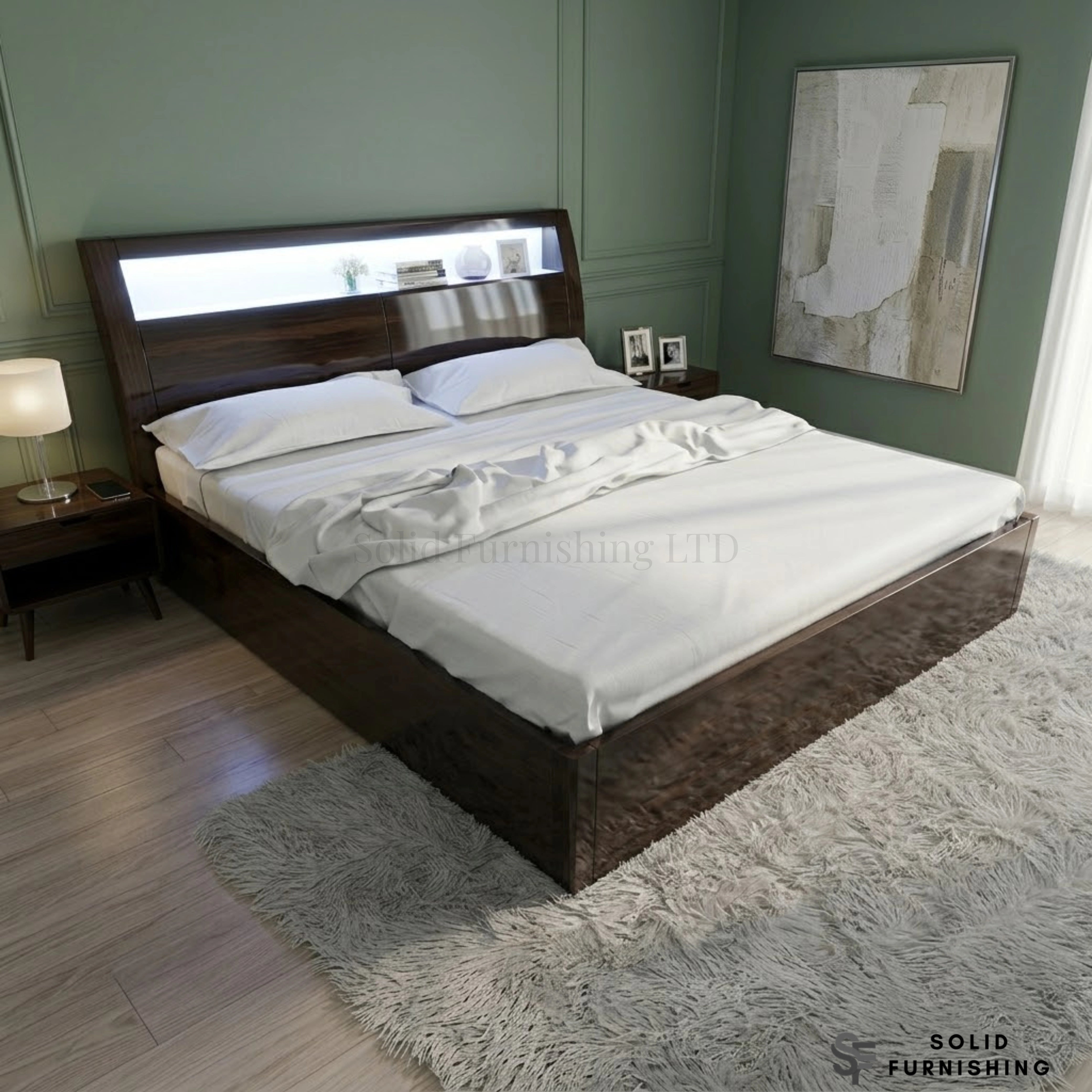 Rugby High Gloss Ottoman Storage Bed with LED Lights – Double & King Size