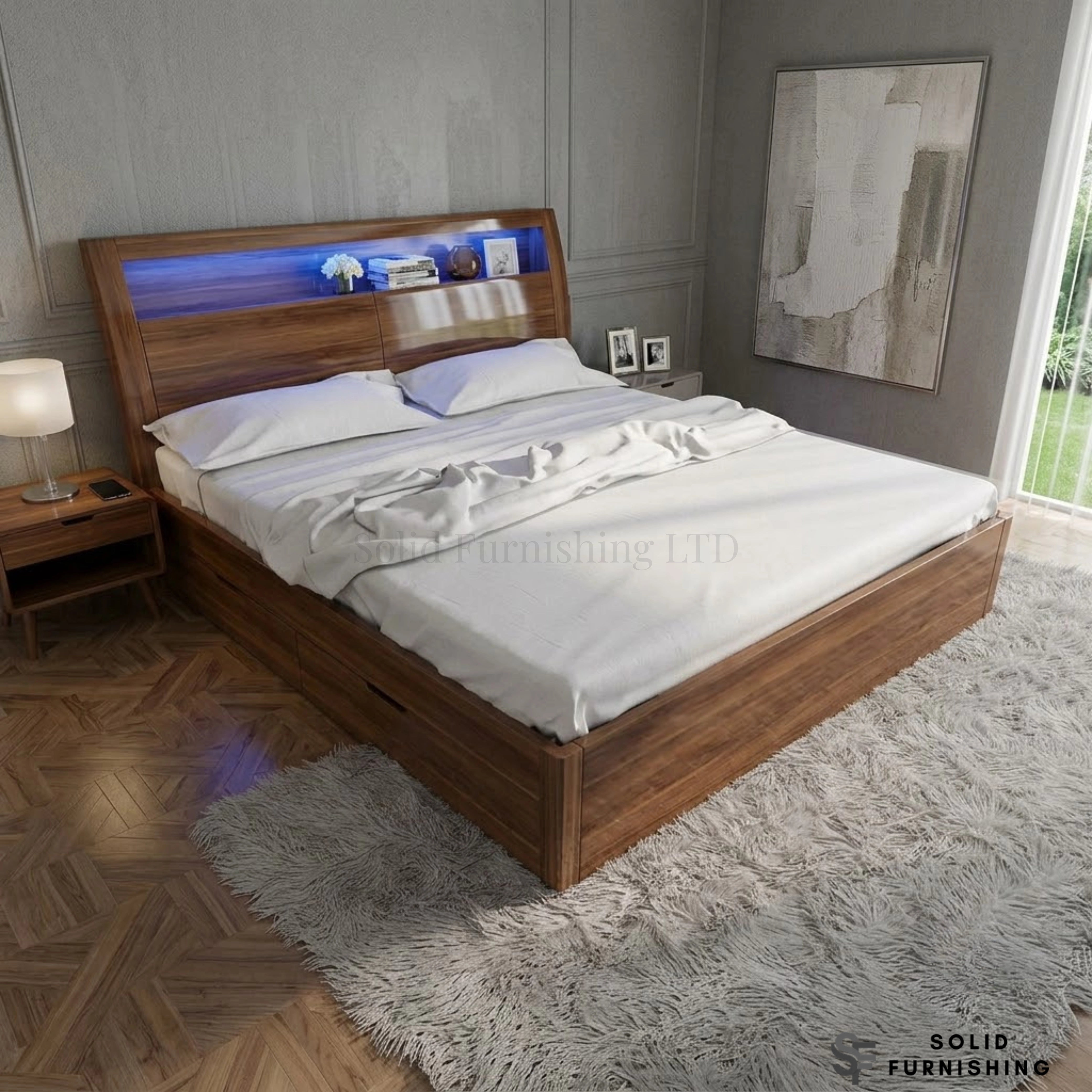 Rugby High Gloss Ottoman Storage Bed with LED Lights – Double & King Size