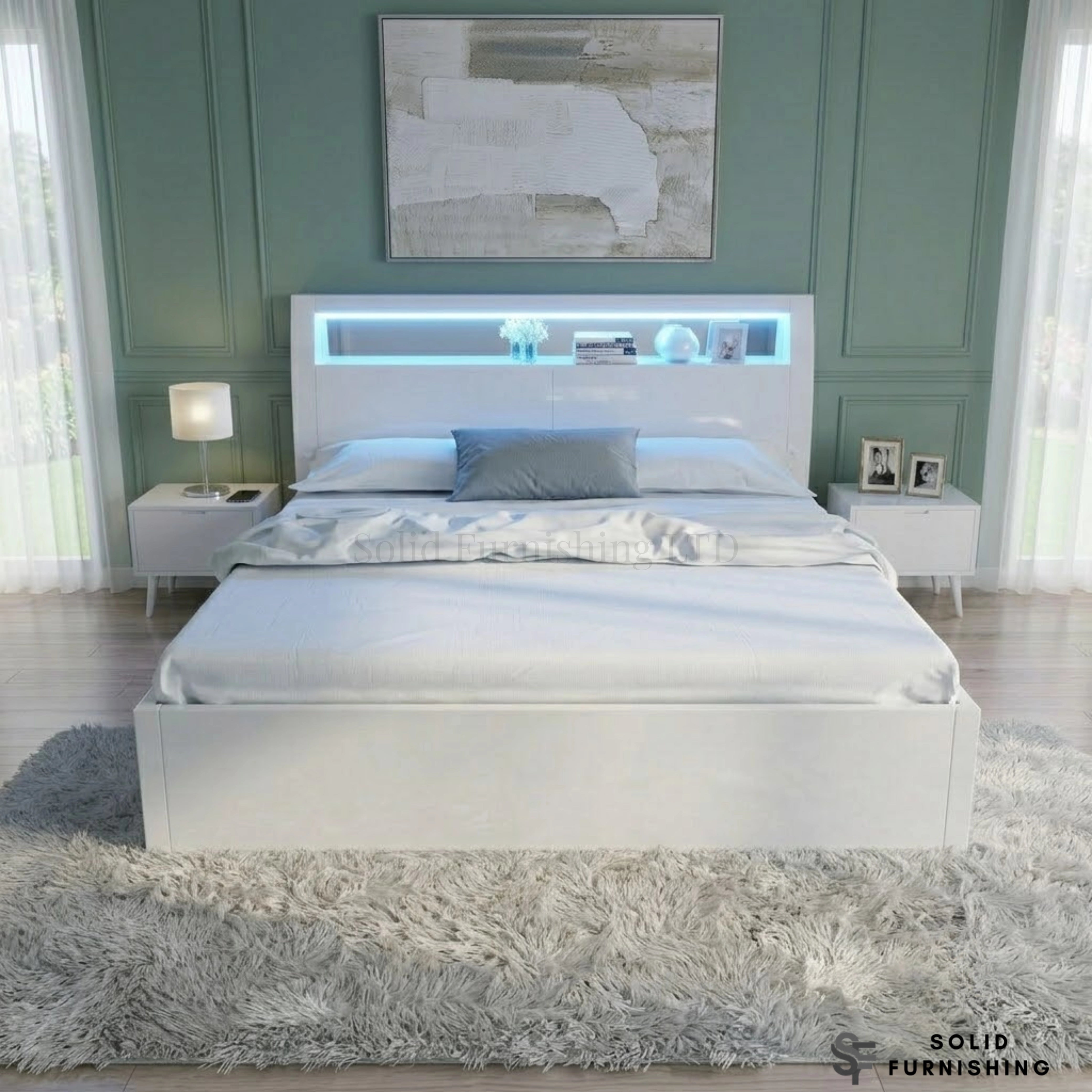 Rugby High Gloss Ottoman Storage Bed with LED Lights – Double & King Size