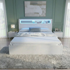 Rugby High Gloss Ottoman Storage Bed with LED Lights – Double & King Size