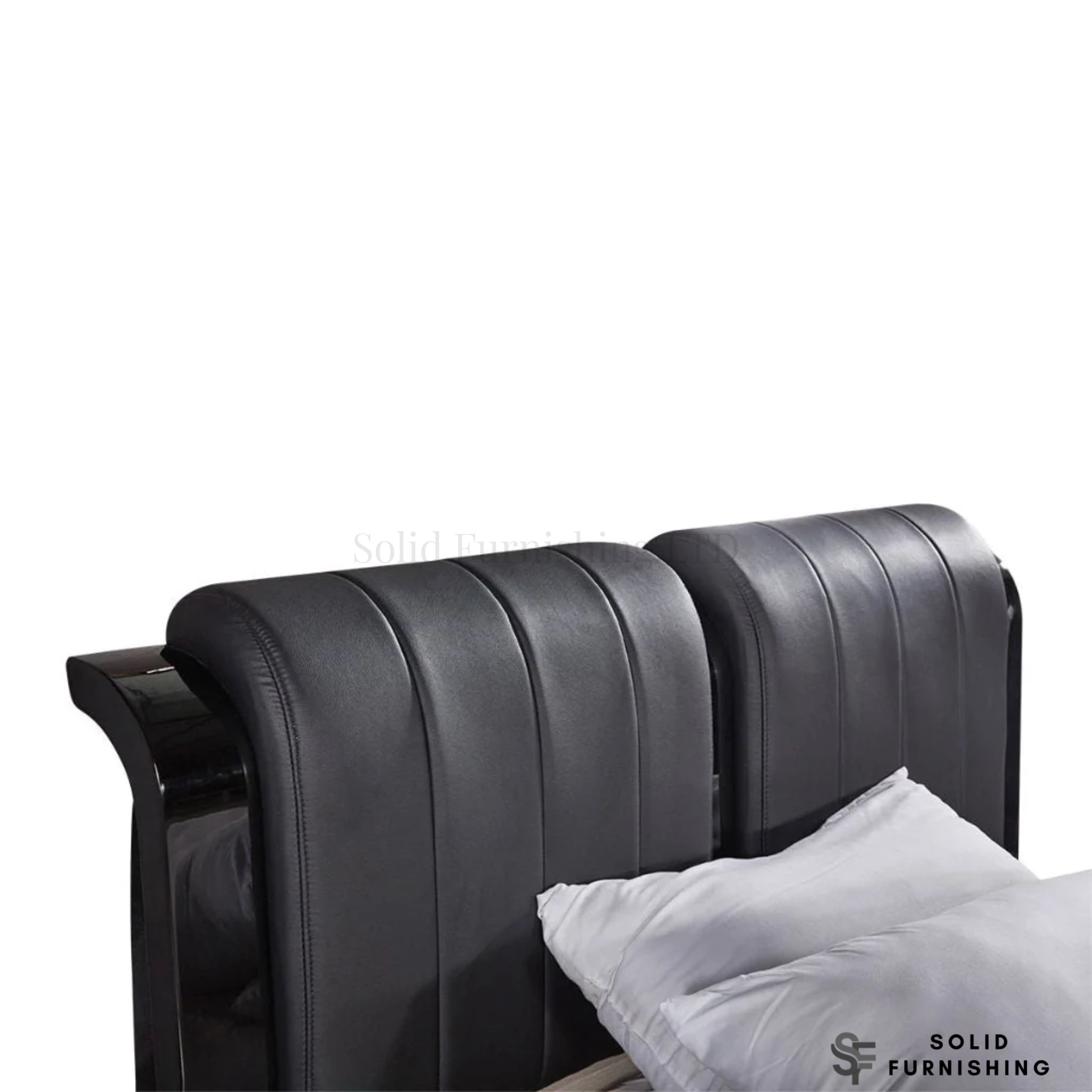 Rugby High Gloss Ottoman Storage Bed with Leather Headboard – Double & King Size