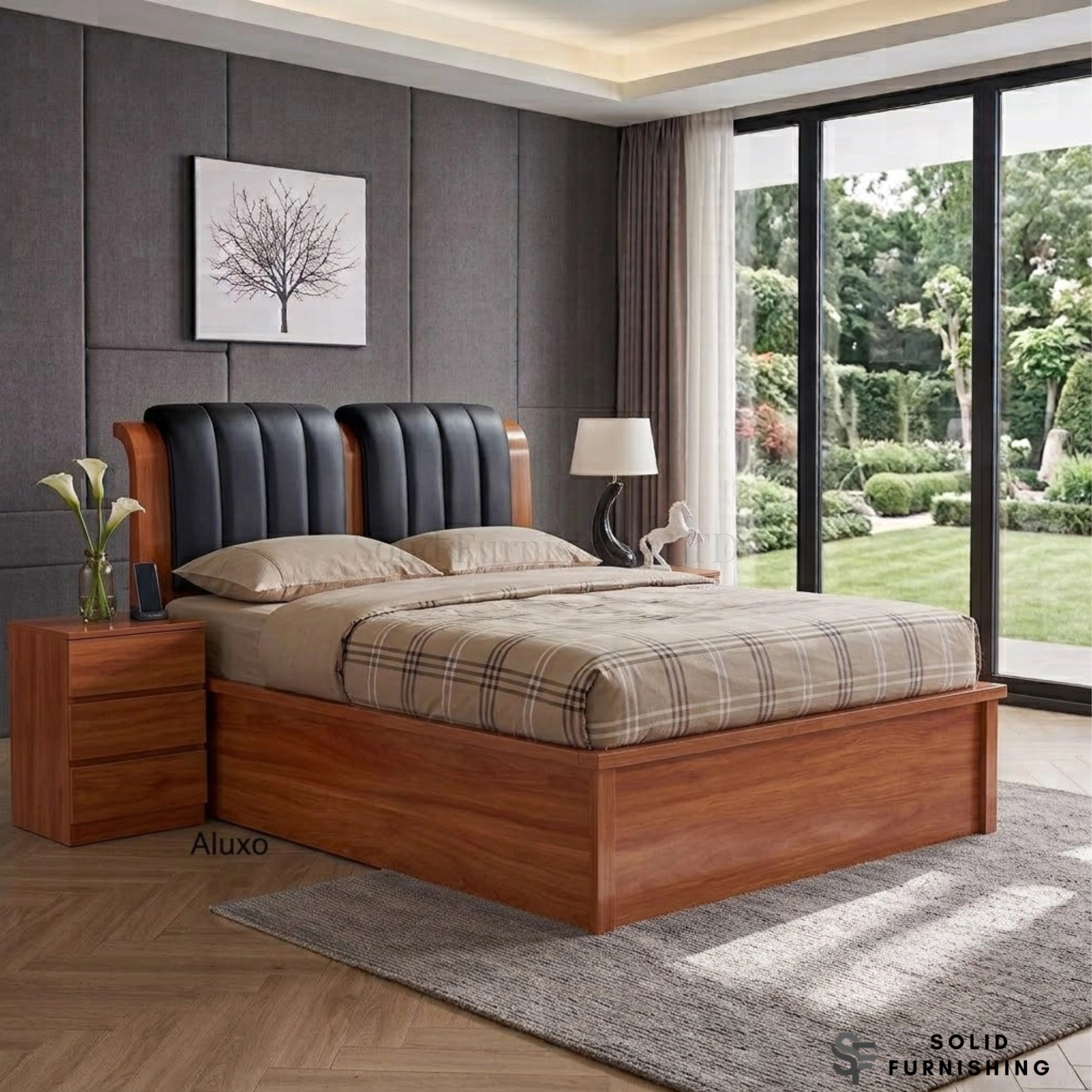 Rugby High Gloss Ottoman Storage Bed with Leather Headboard – Double & King Size