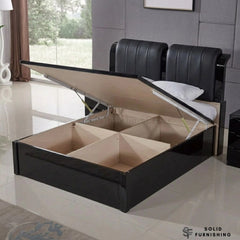 Rugby High Gloss Ottoman Storage Bed with Leather Headboard – Double & King Size