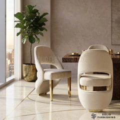 Santorini Cream Gold Dining Chairs – Curved Upholstered Chairs (Set of 2)