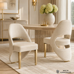 Santorini Cream Gold Dining Chairs – Curved Upholstered Chairs (Set of 2)