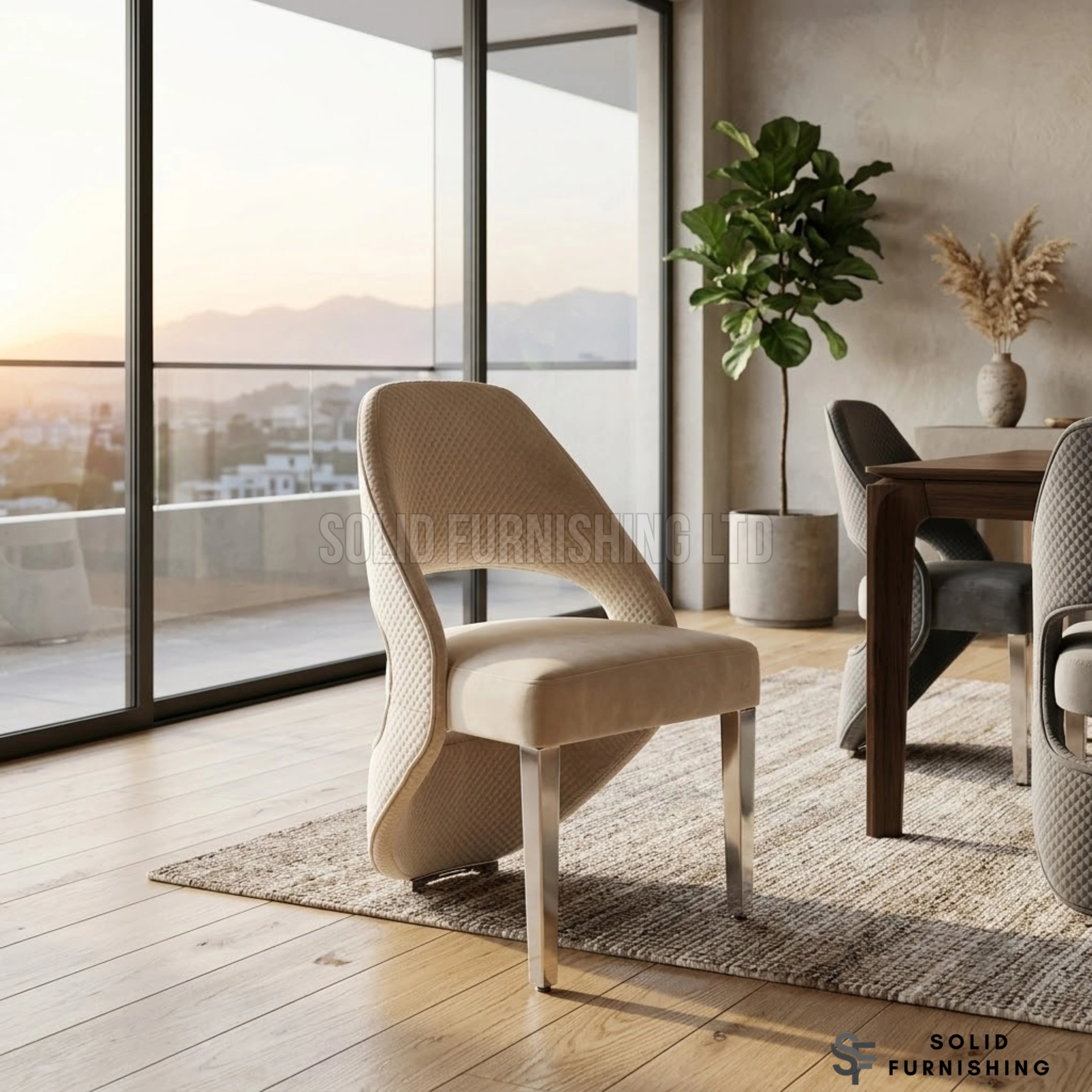 Santorini Silver Frame Dining Chairs – Black, Cream or Grey Upholstered Chairs (Set of 2)