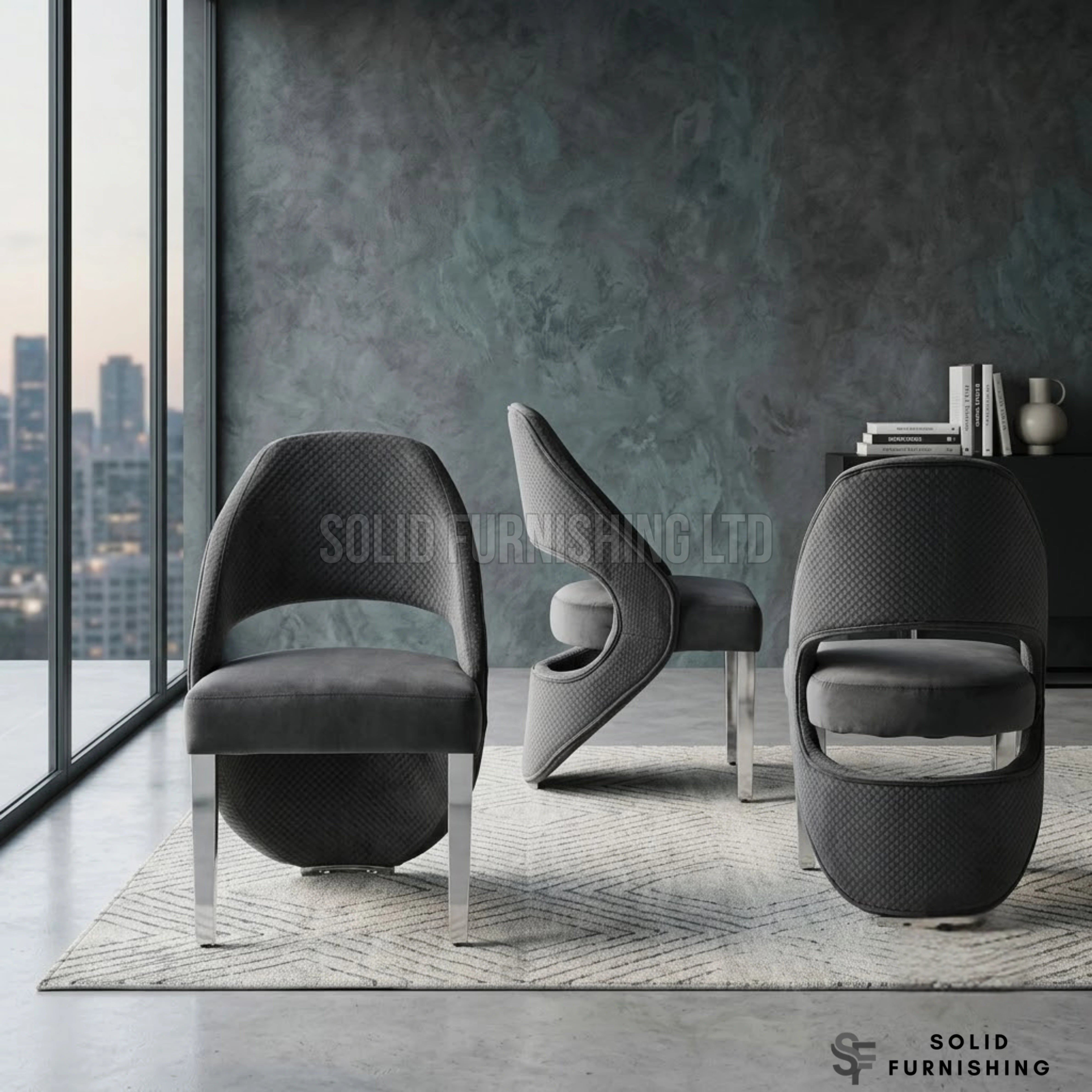 Santorini Silver Frame Dining Chairs – Black, Cream or Grey Upholstered Chairs (Set of 2)