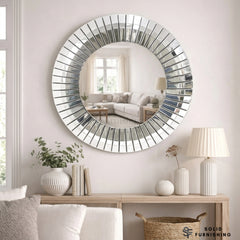 Segmented Round Wall Mirror 100cm – Silver Mirrored Decorative Mirror