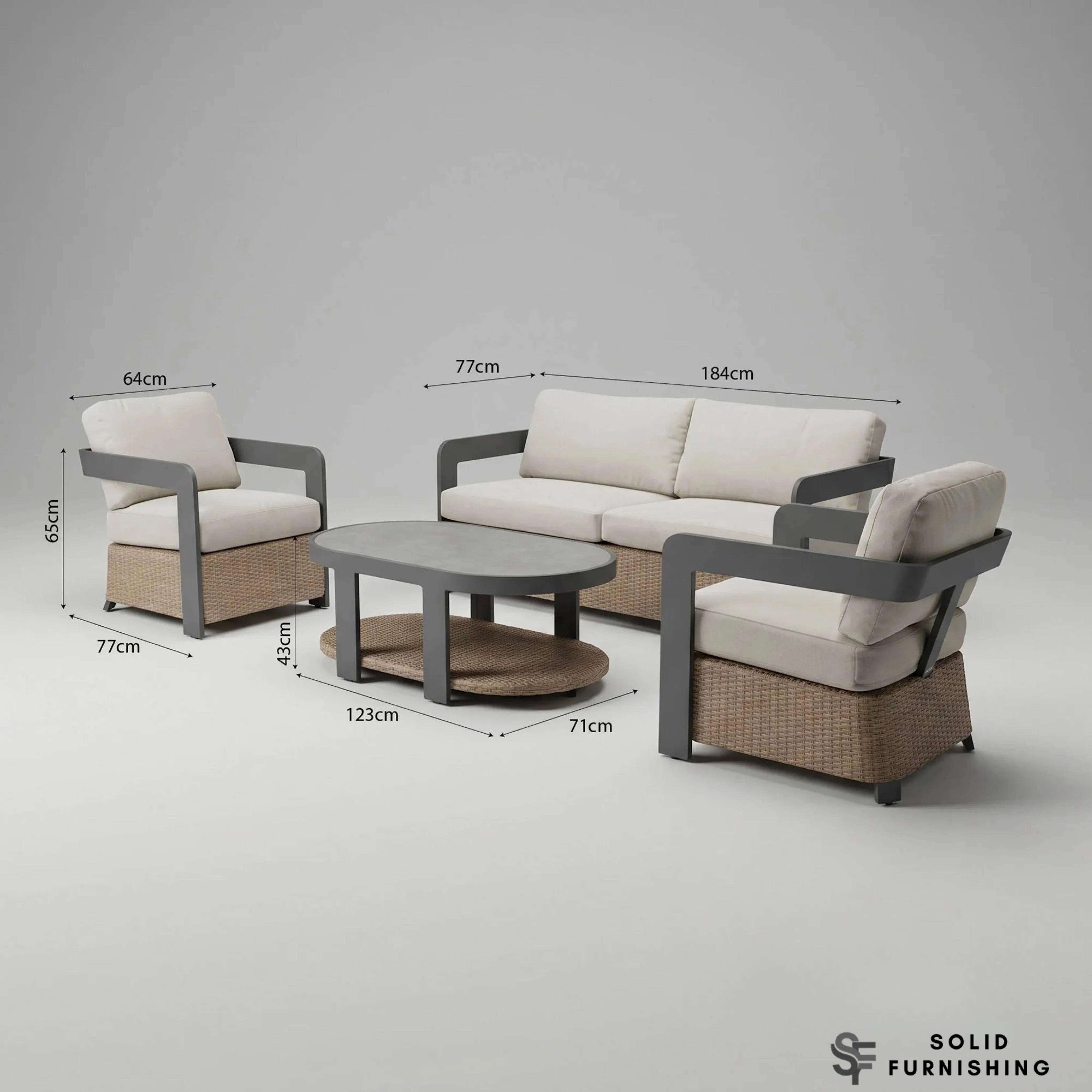 Selene 5 Seater Luxury Garden Lounge Set – Onyx Aluminium Outdoor Sofa Set with Sintered Stone Coffee Table