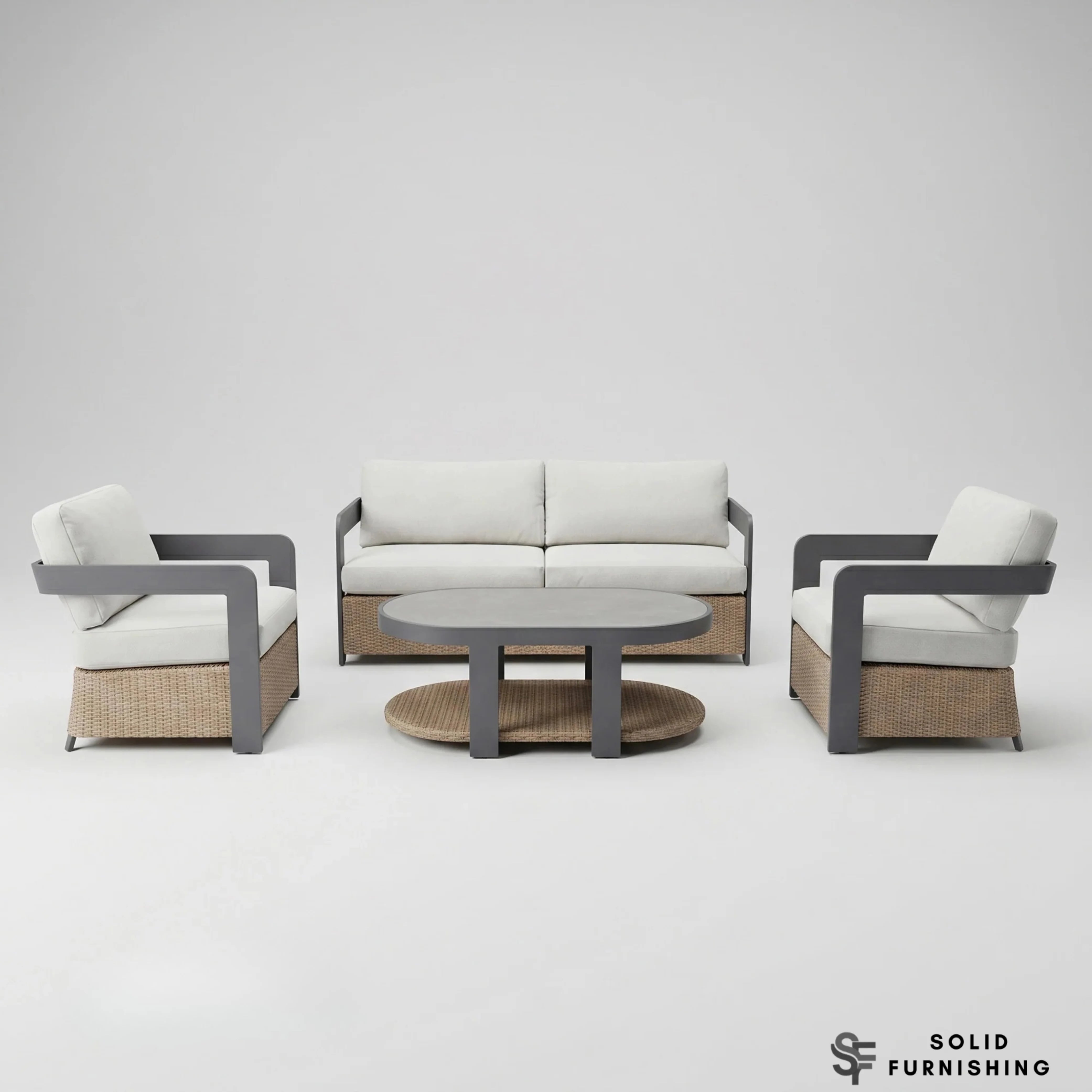 Selene 5 Seater Luxury Garden Lounge Set – Onyx Aluminium Outdoor Sofa Set with Sintered Stone Coffee Table