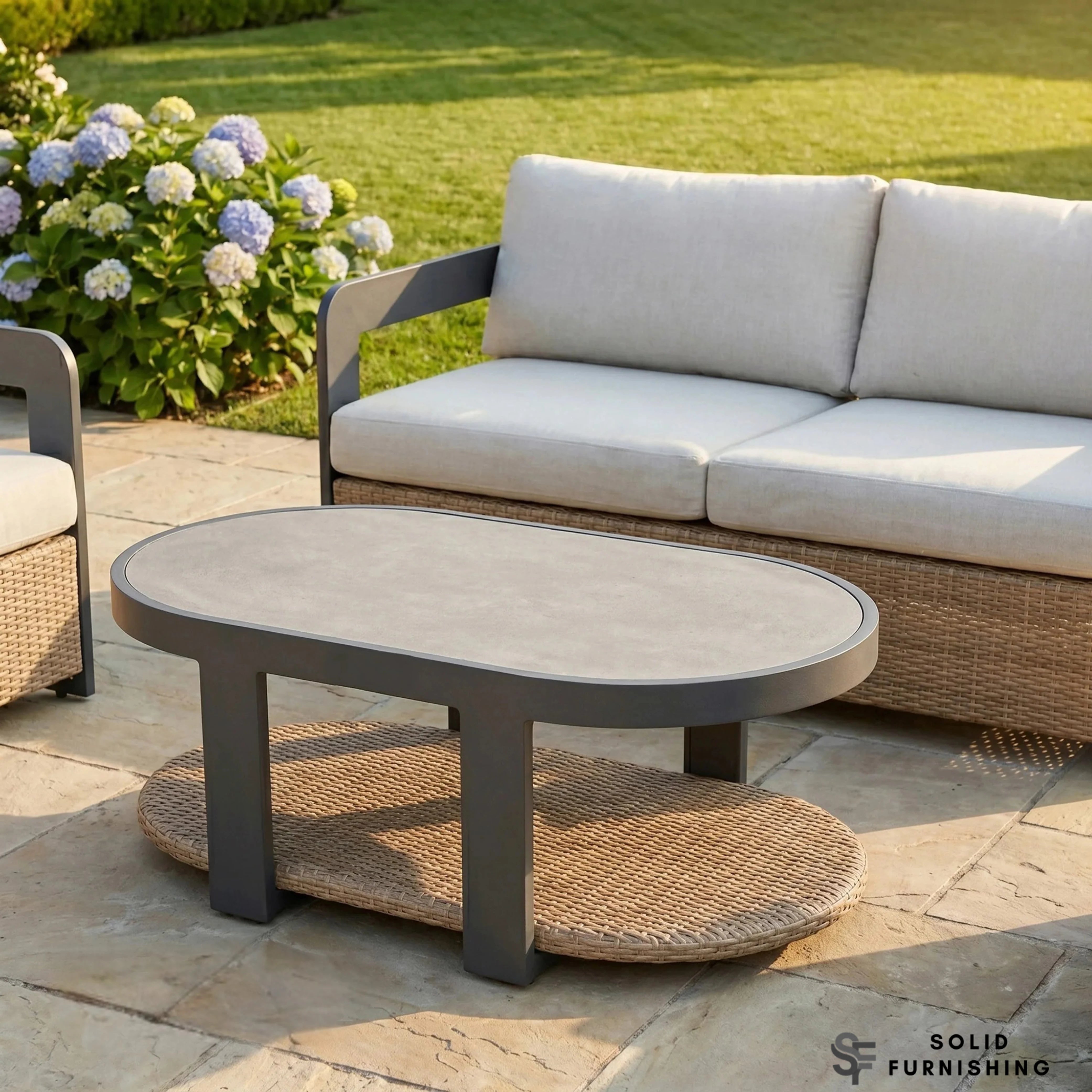 Selene 5 Seater Luxury Garden Lounge Set – Onyx Aluminium Outdoor Sofa Set with Sintered Stone Coffee Table