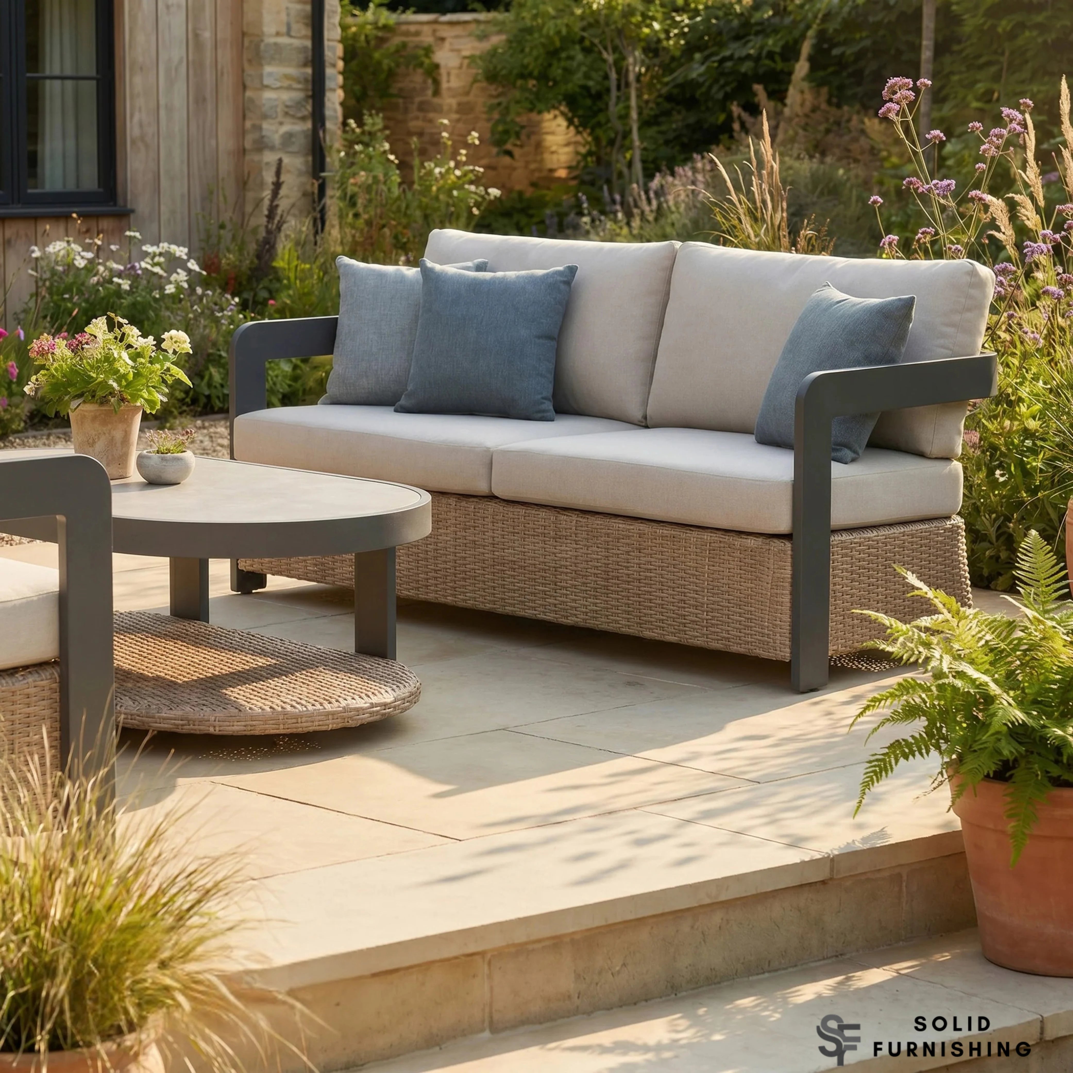 Selene 5 Seater Luxury Garden Lounge Set – Onyx Aluminium Outdoor Sofa Set with Sintered Stone Coffee Table