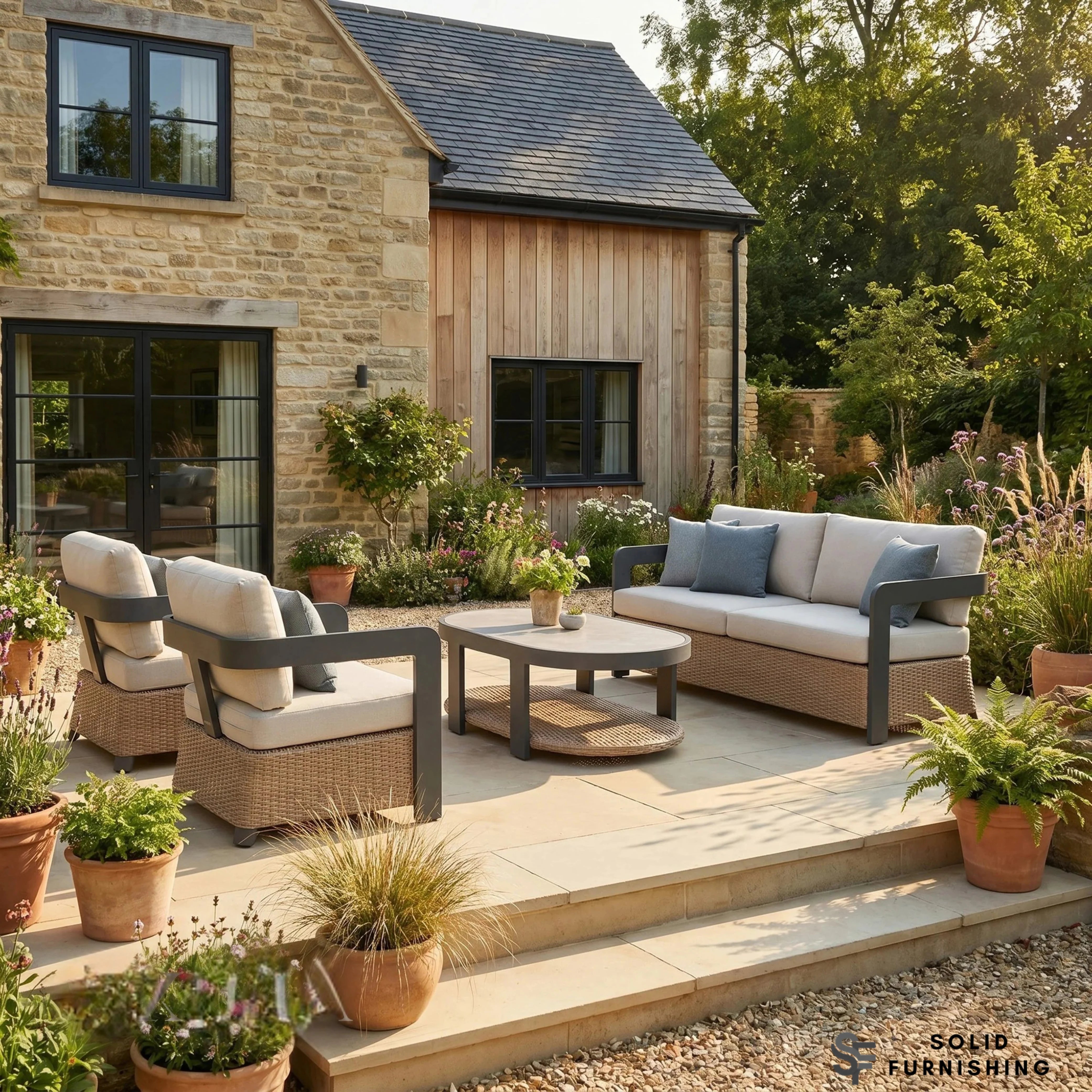 Selene 5 Seater Luxury Garden Lounge Set – Onyx Aluminium Outdoor Sofa Set with Sintered Stone Coffee Table