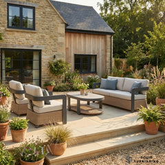 Selene 5 Seater Luxury Garden Lounge Set – Onyx Aluminium Outdoor Sofa Set with Sintered Stone Coffee Table