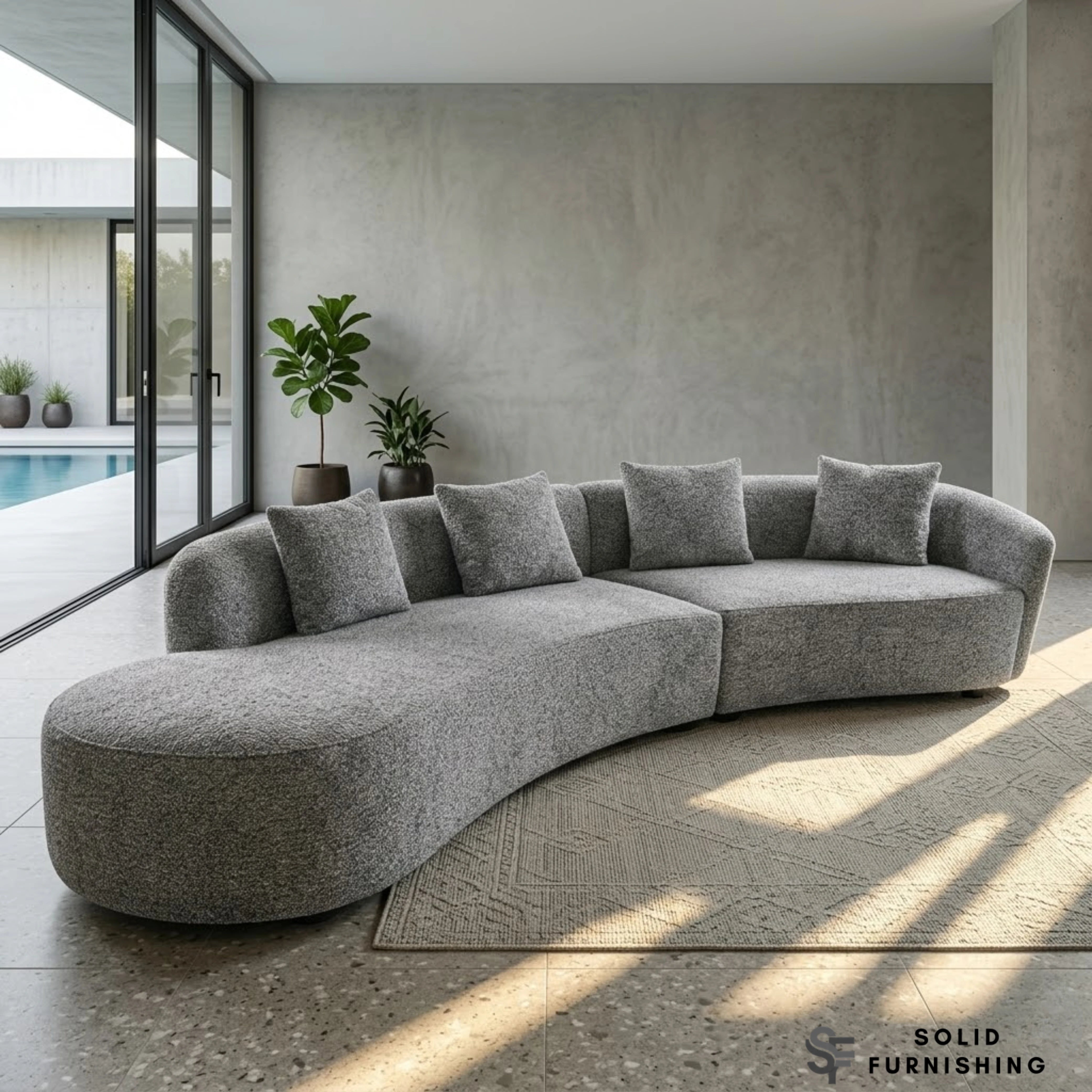 Siena Grey Bouclé 5 Seater Curved Sofa – Left Hand / Right Hand Configuration