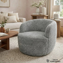 Siena Grey Bouclé Swivel Tub Chair – Modern Accent Lounge Chair