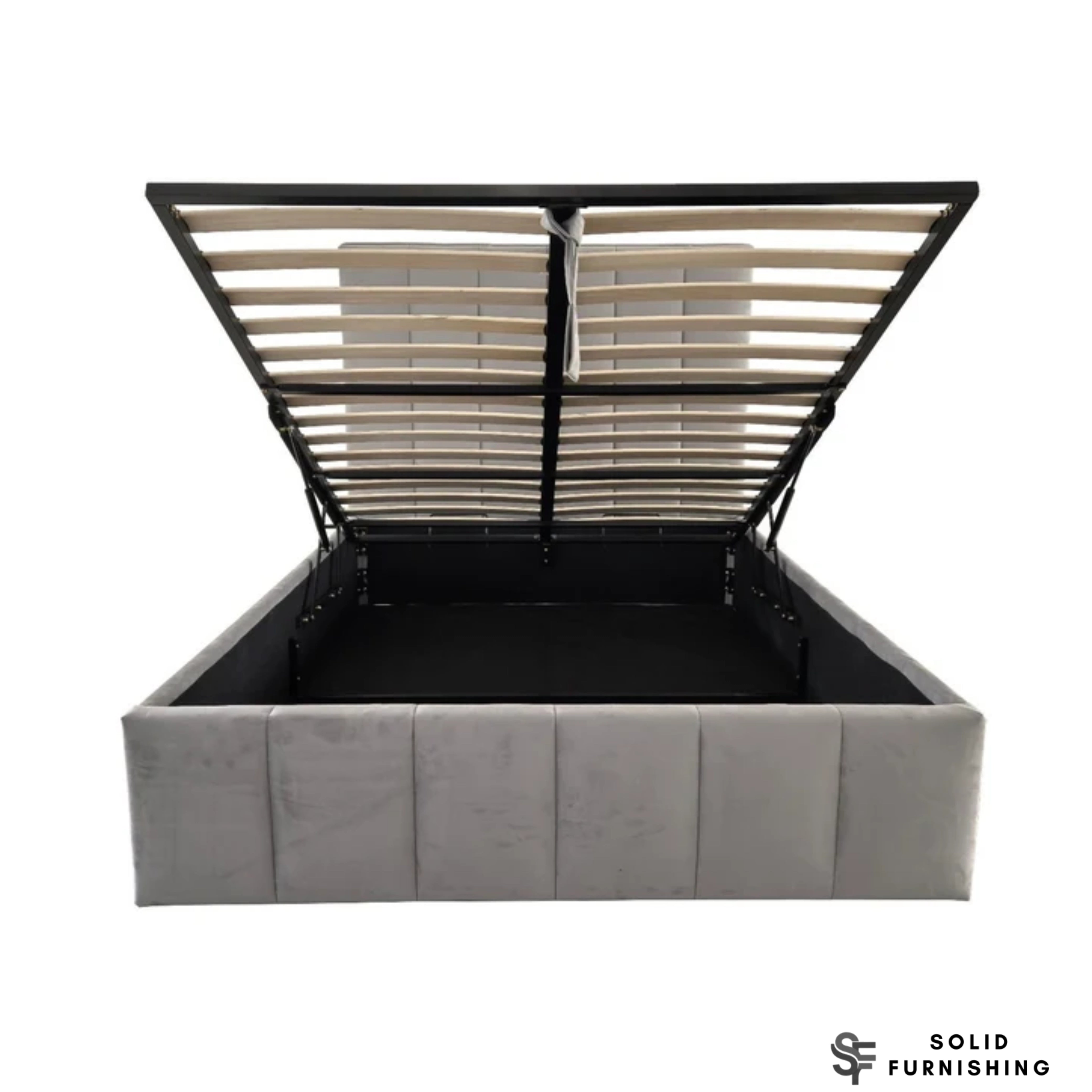 Siena Grey Velvet Ottoman Storage Bed – Gas Lift Double & King Size Bed Frame