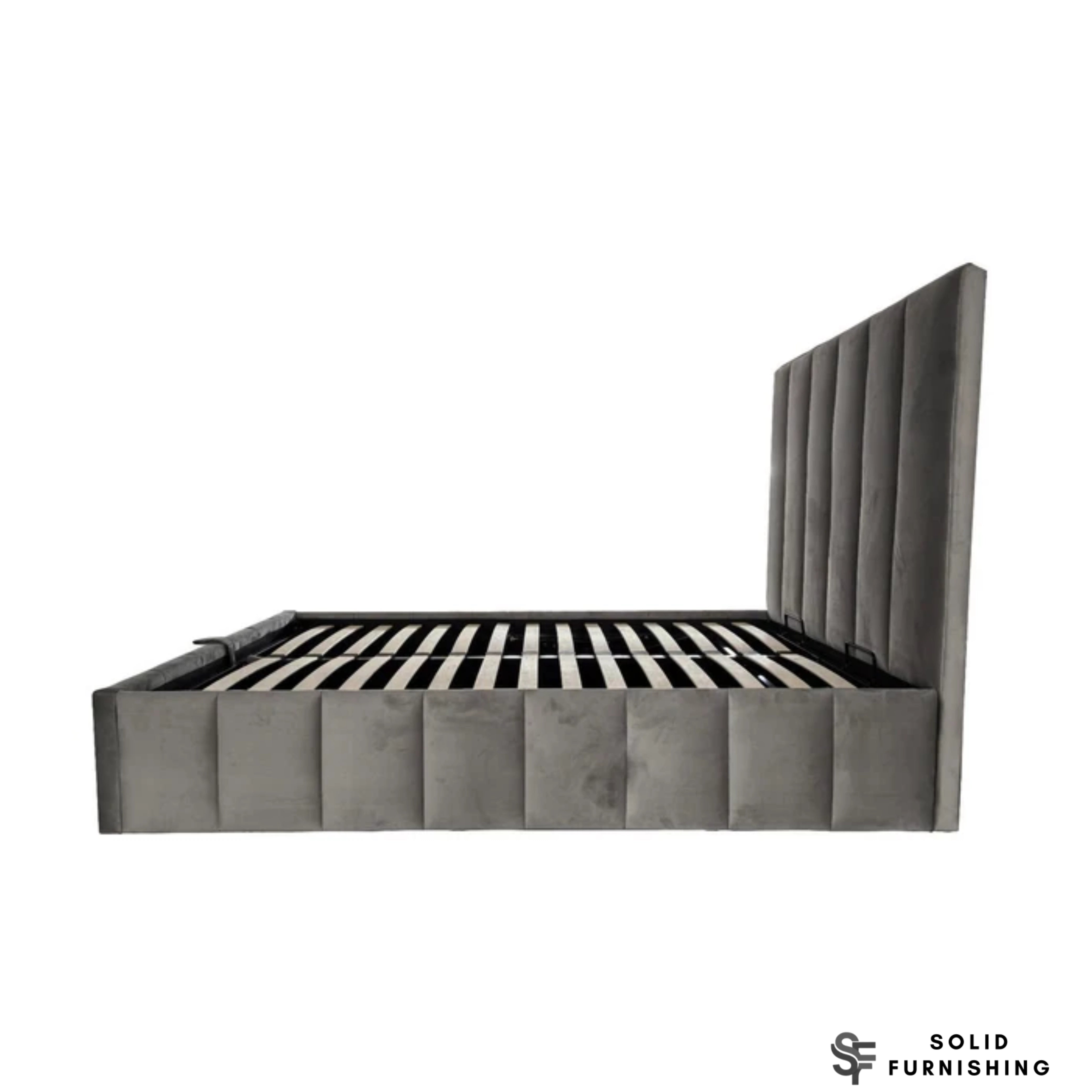 Siena Grey Velvet Ottoman Storage Bed – Gas Lift Double & King Size Bed Frame