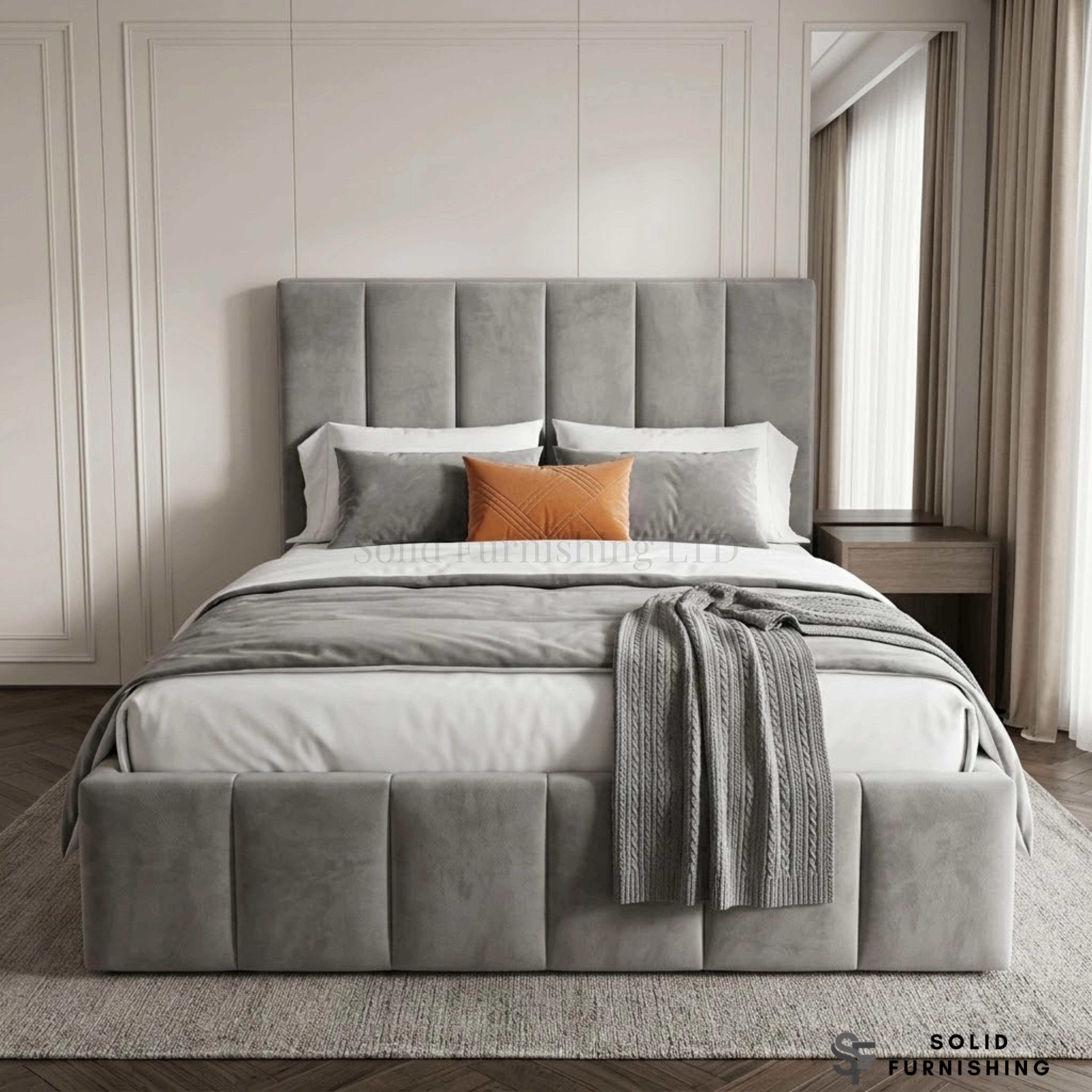 Siena Grey Velvet Ottoman Storage Bed – Gas Lift Double & King Size Bed Frame